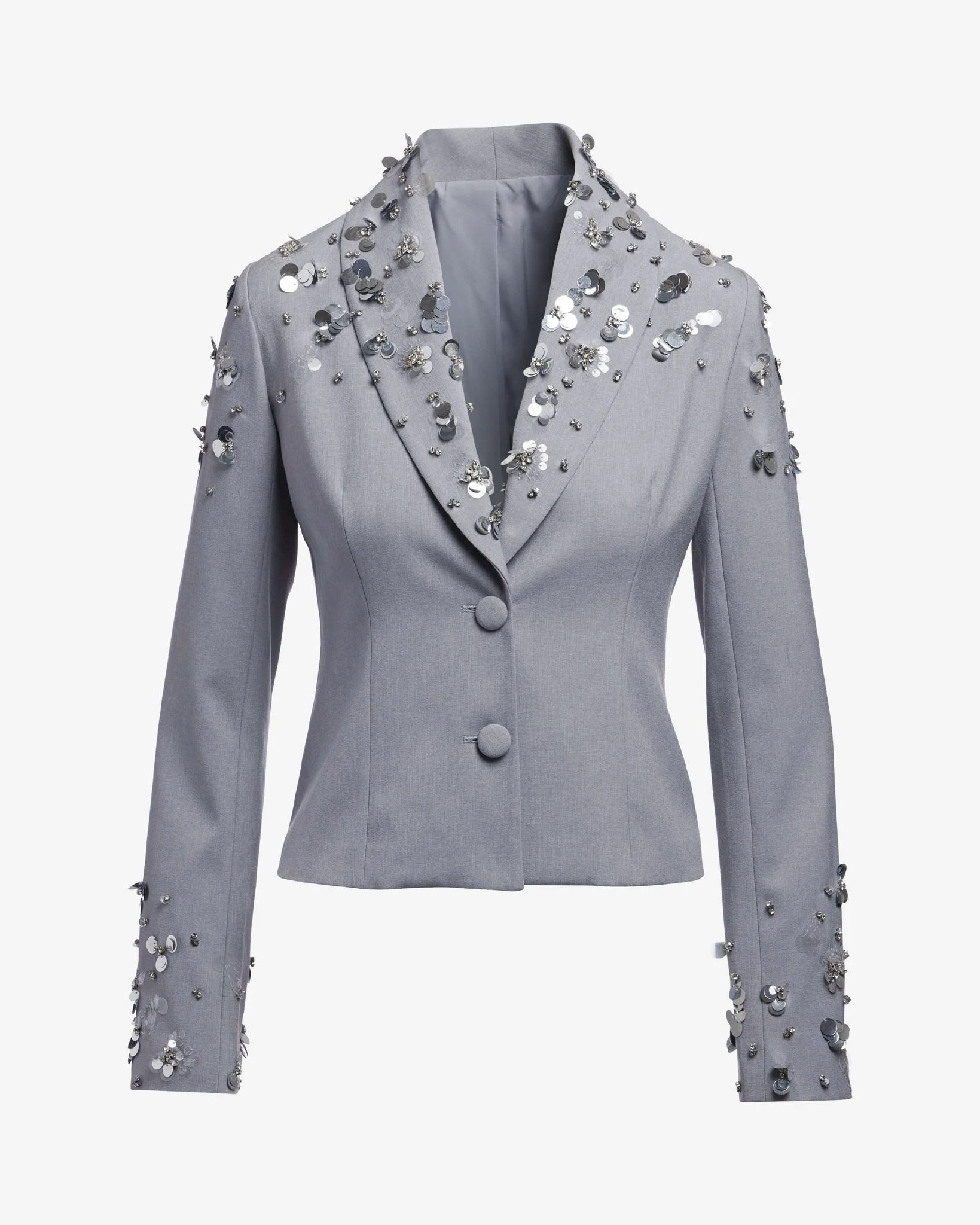 Paillette and Crystal Embellished Blazer Gray - Mycitystee
