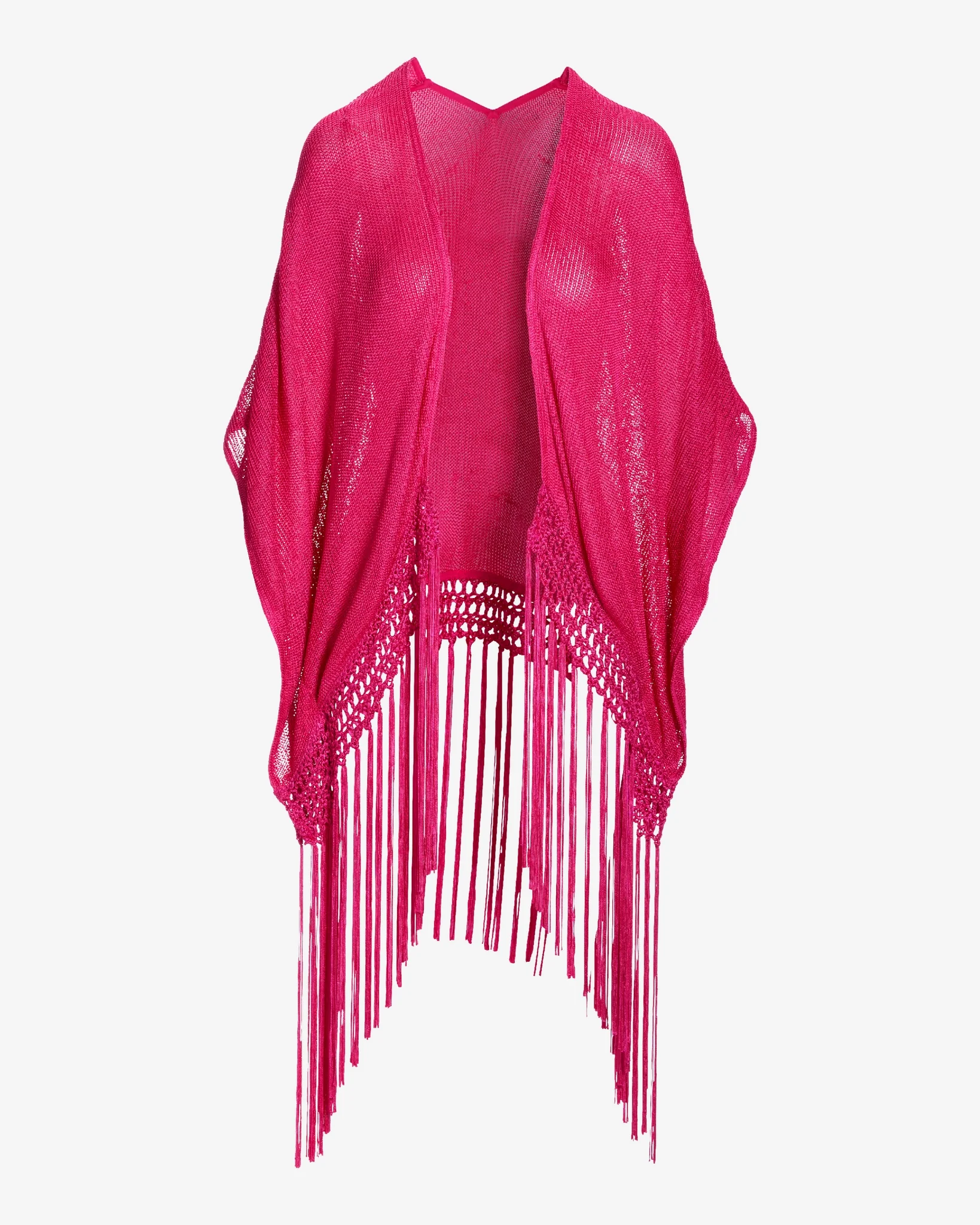 Macram   Fringe Poncho Magenta - Mycitystee