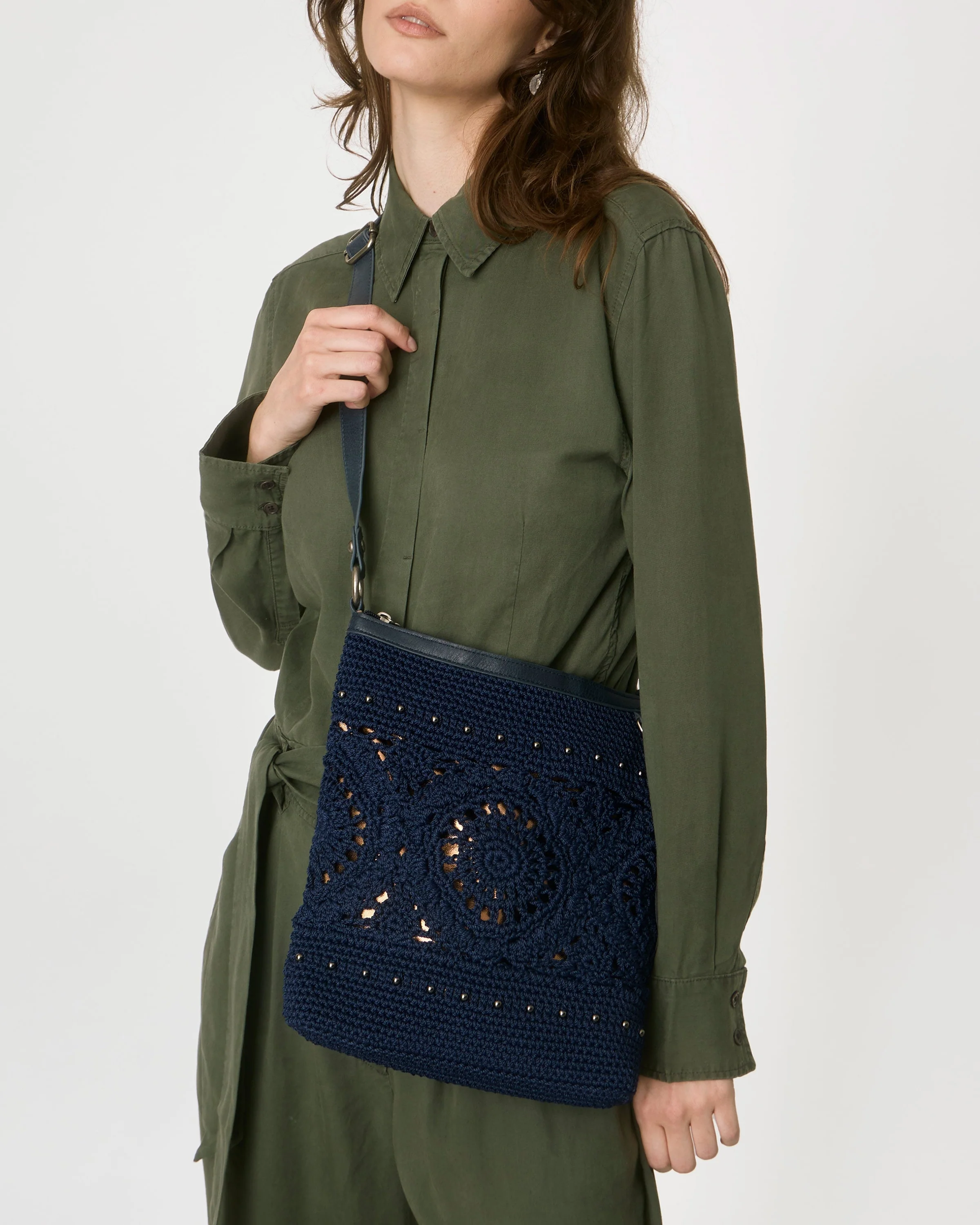 Lucia Crossbody - Hand Crochet - Denim Medallion - Mycitystee