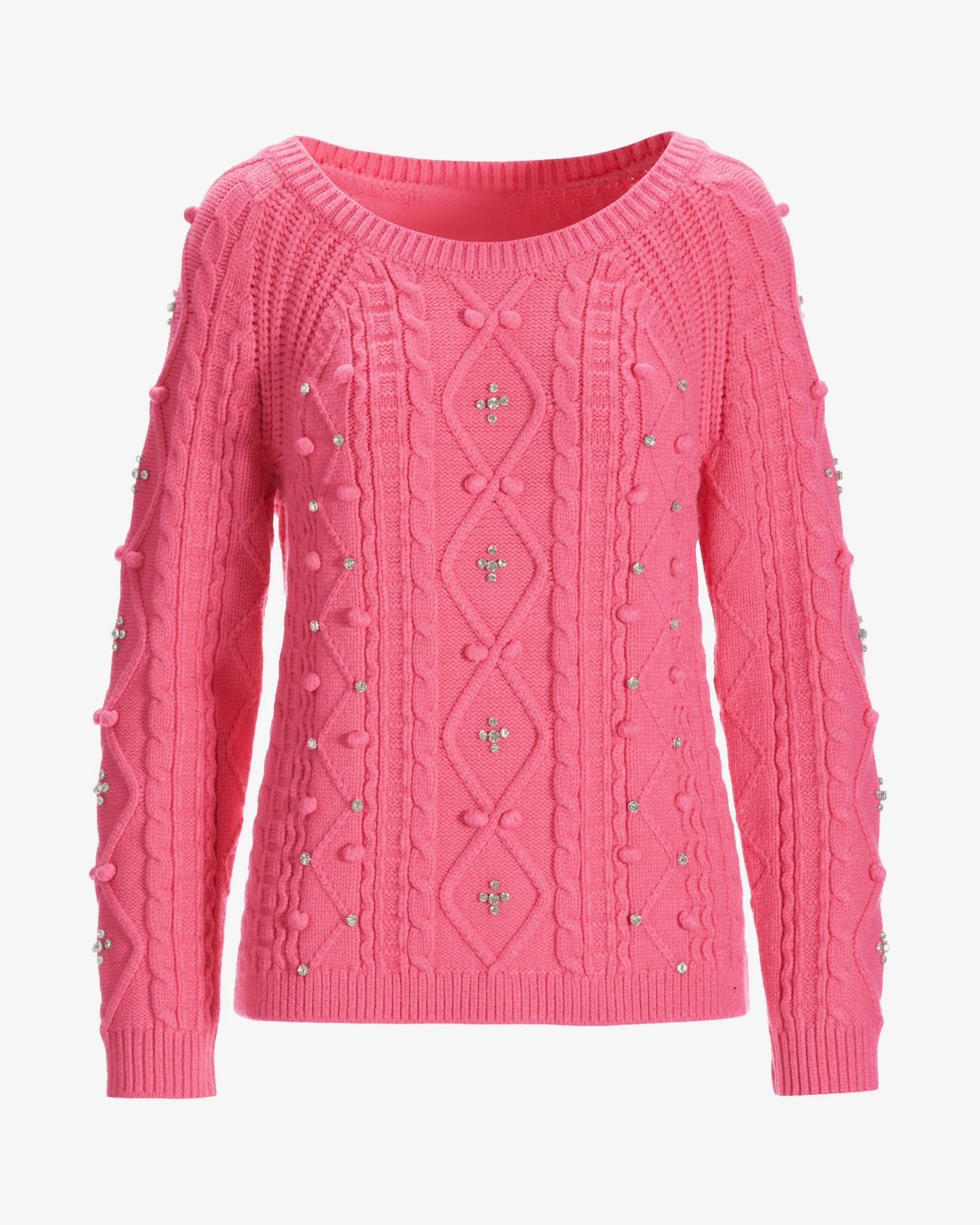 Embellished Cable Pullover Sweater Pink Carnation - Mycitystee