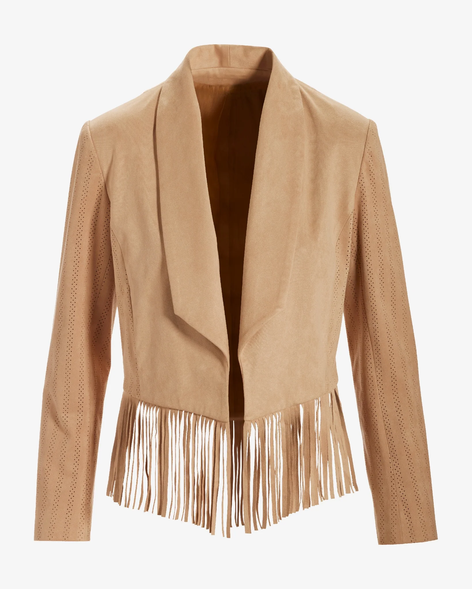 Faux Suede Fringe Trim Jacket Tan - Mycitystee