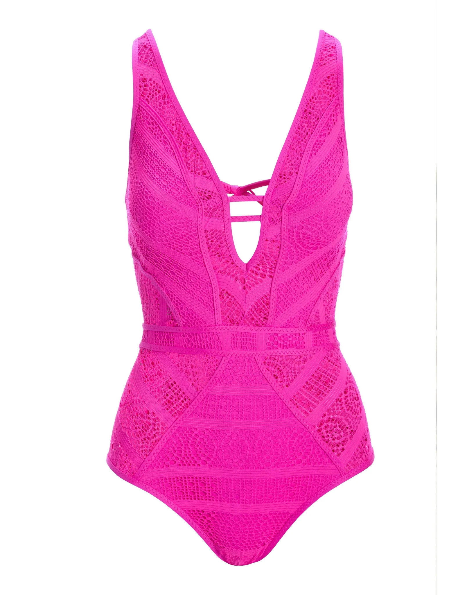 Pink Flambe Crochet Plunge One-Piece Pink - Mycitystee