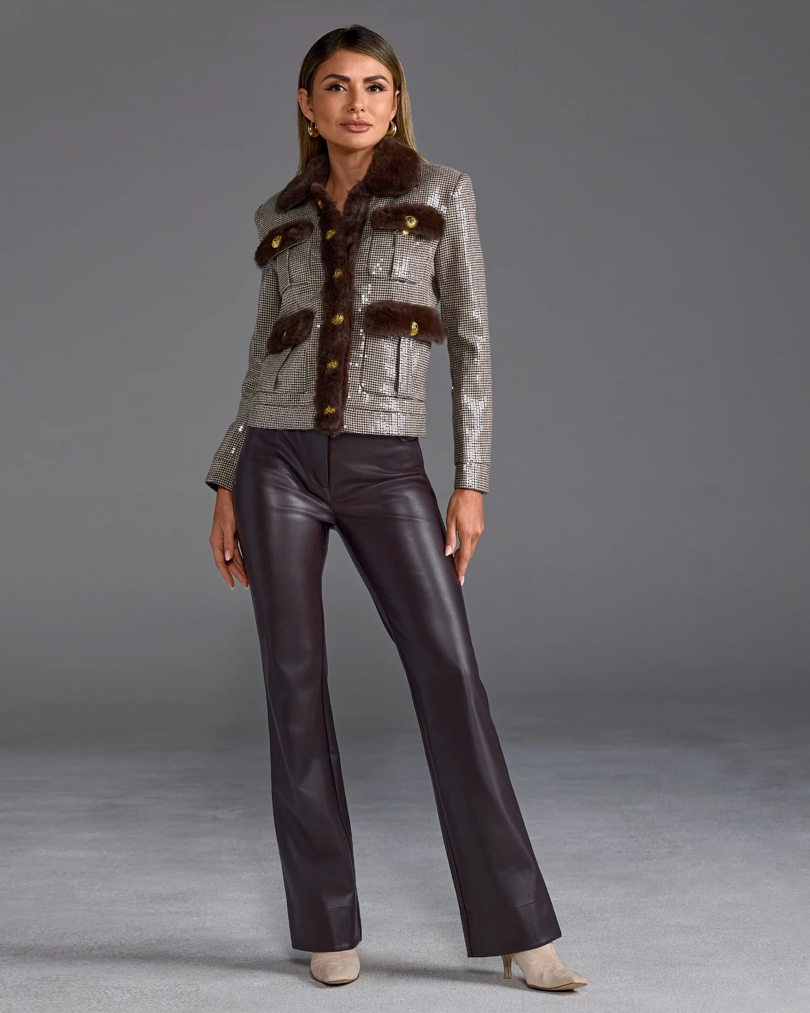 Monterey Faux Leather Five Pocket Bootcut Pant Chocolate - Mycitystee