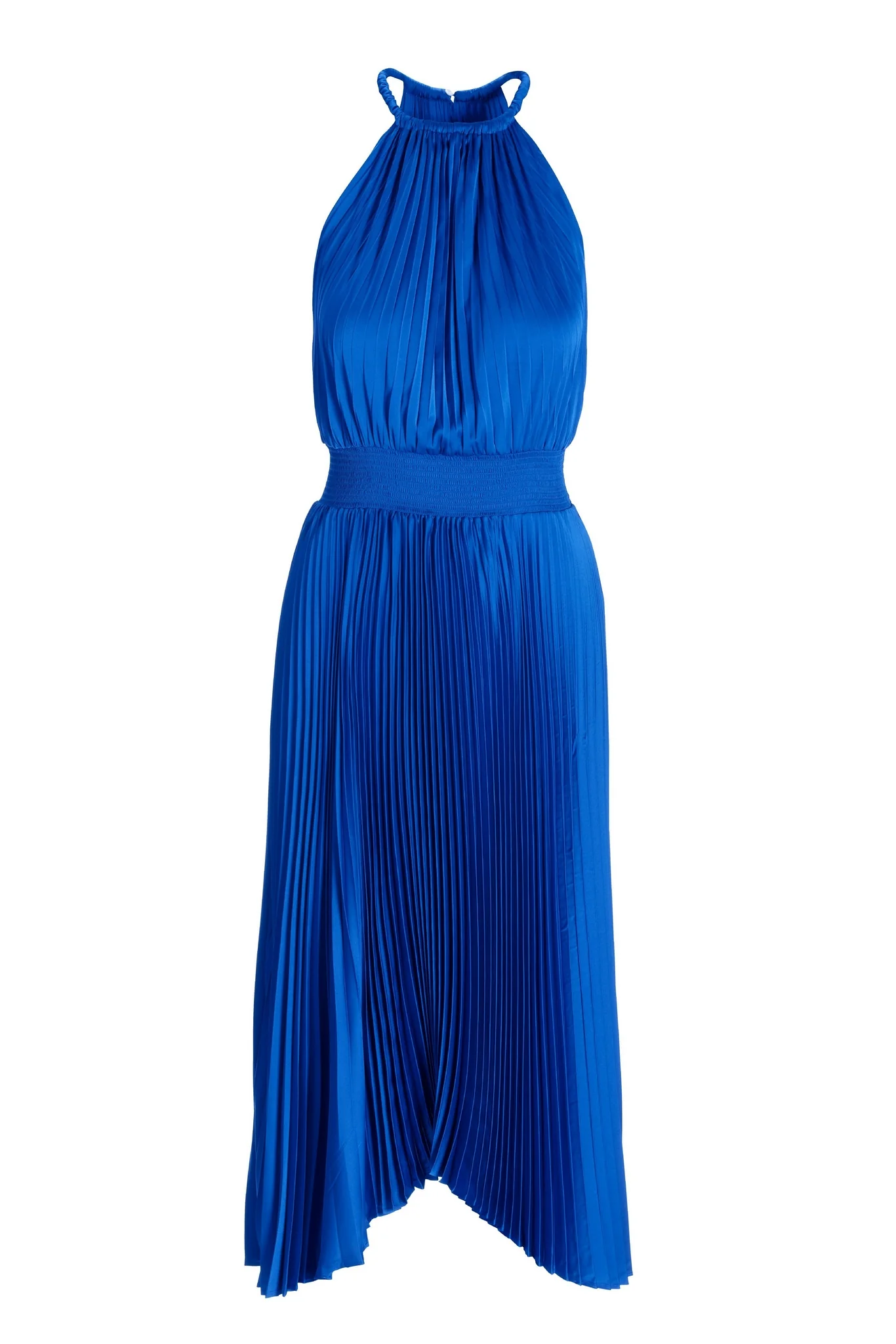 Pleated High Neck Blouson Midi Dress Lapis Blue - Mycitystee