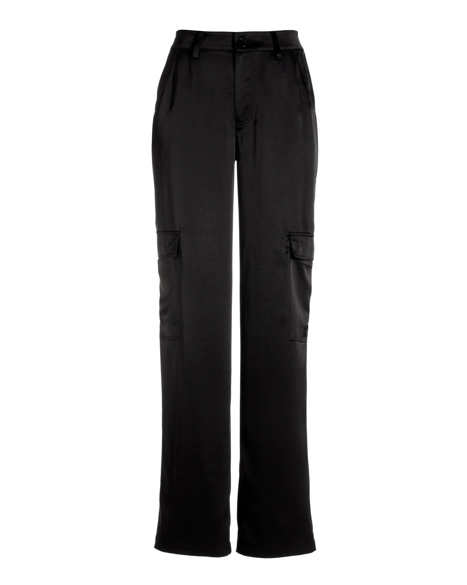 Malibu Satin High Waist Wide Leg Cargo Pant Black - Mycitystee