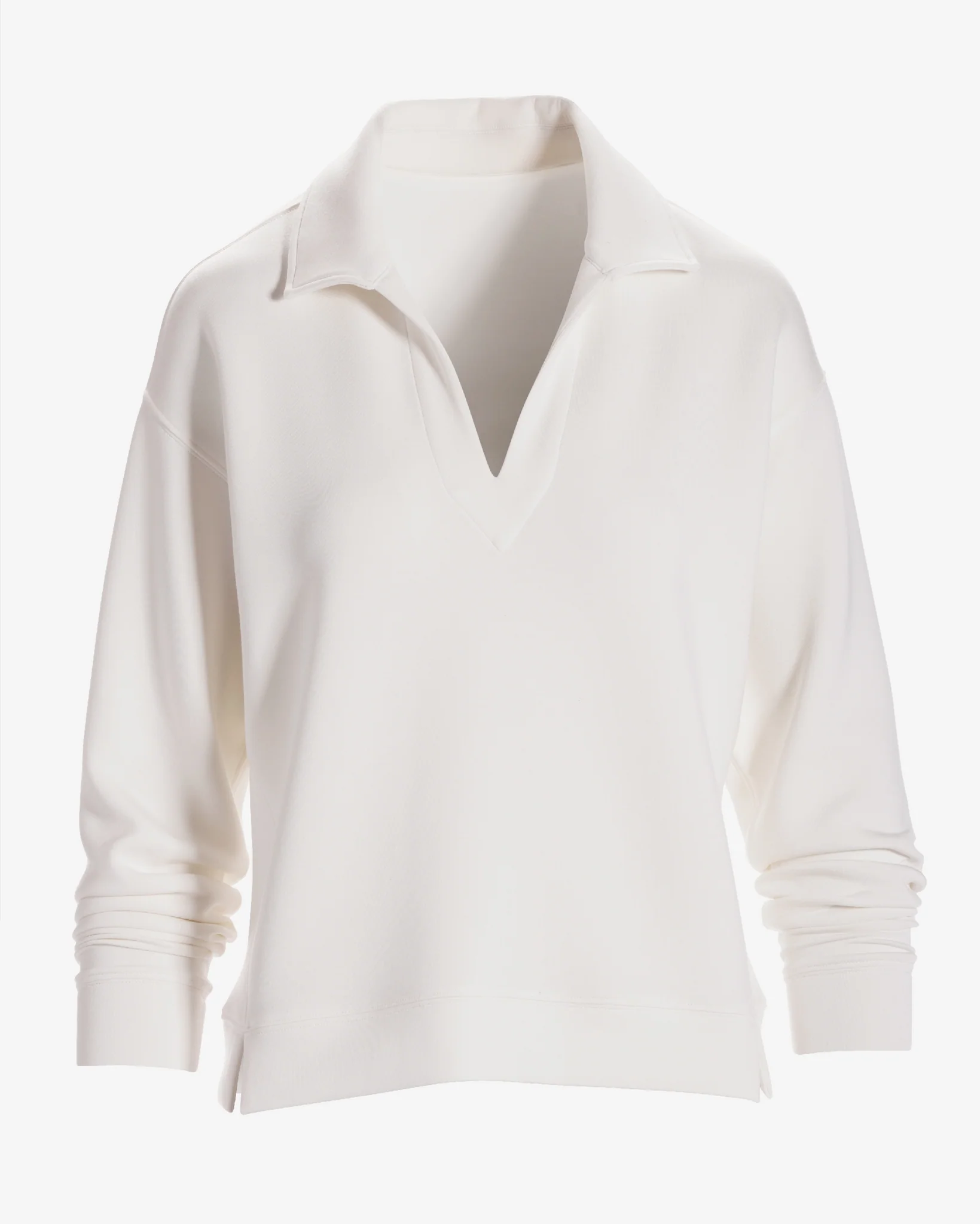 Luxe Lounge Collared Long Sleeve Sweatshirt Off White - Mycitystee