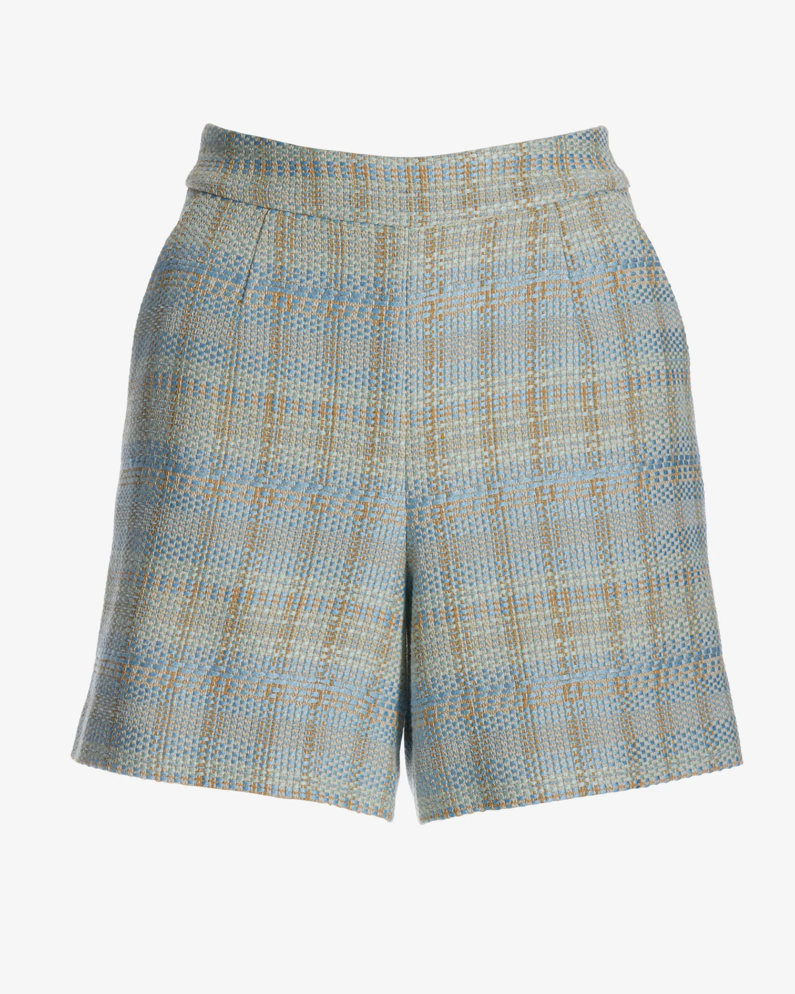Shift Into Neutrals Tweed Trouser Short Blue Multi - Mycitystee