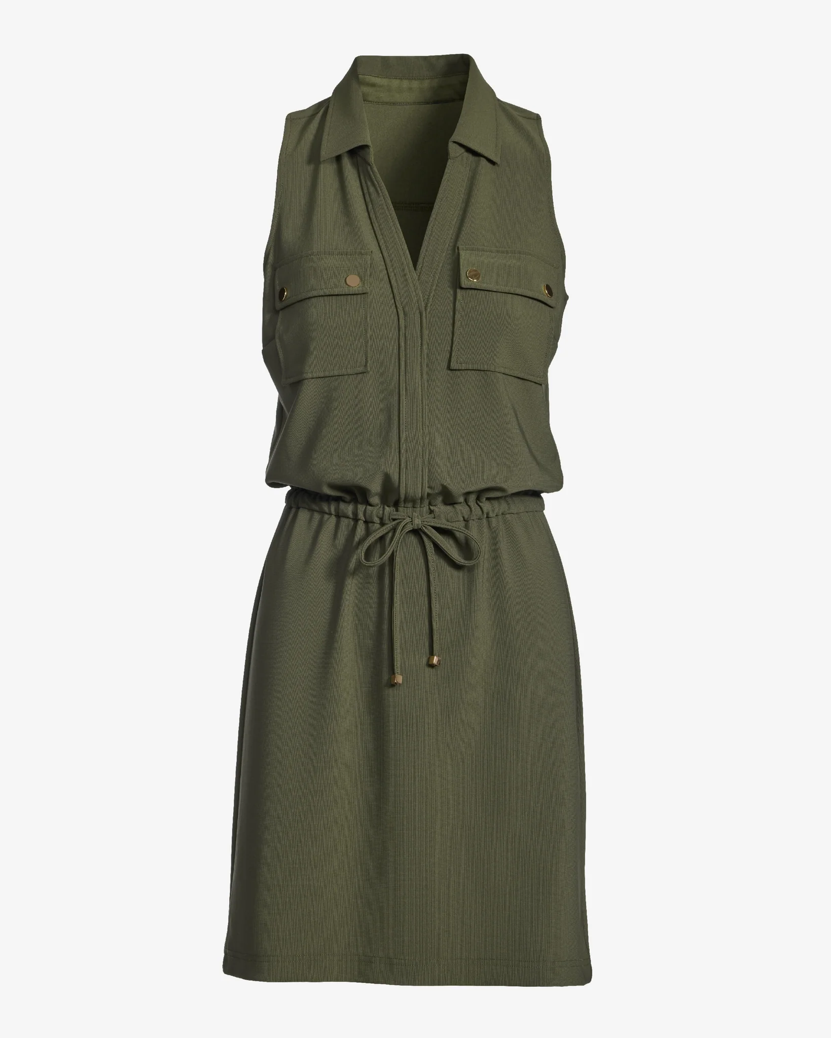 Beyond Travel Chic Drawstring Utility Dress Olive Night - Mycitystee
