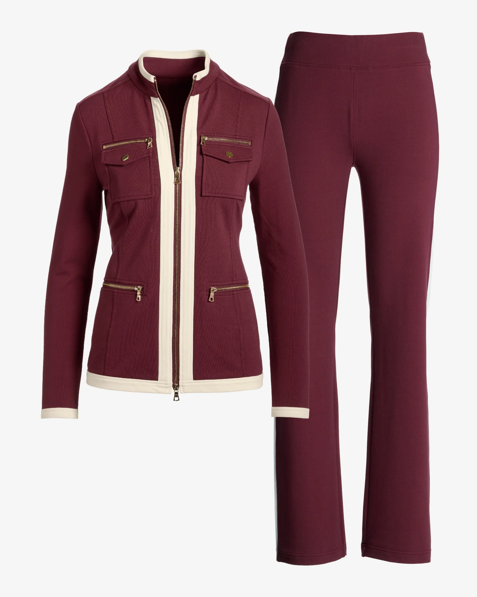 Chic Zippered Sport Coordinate Set Black Cherry - Mycitystee