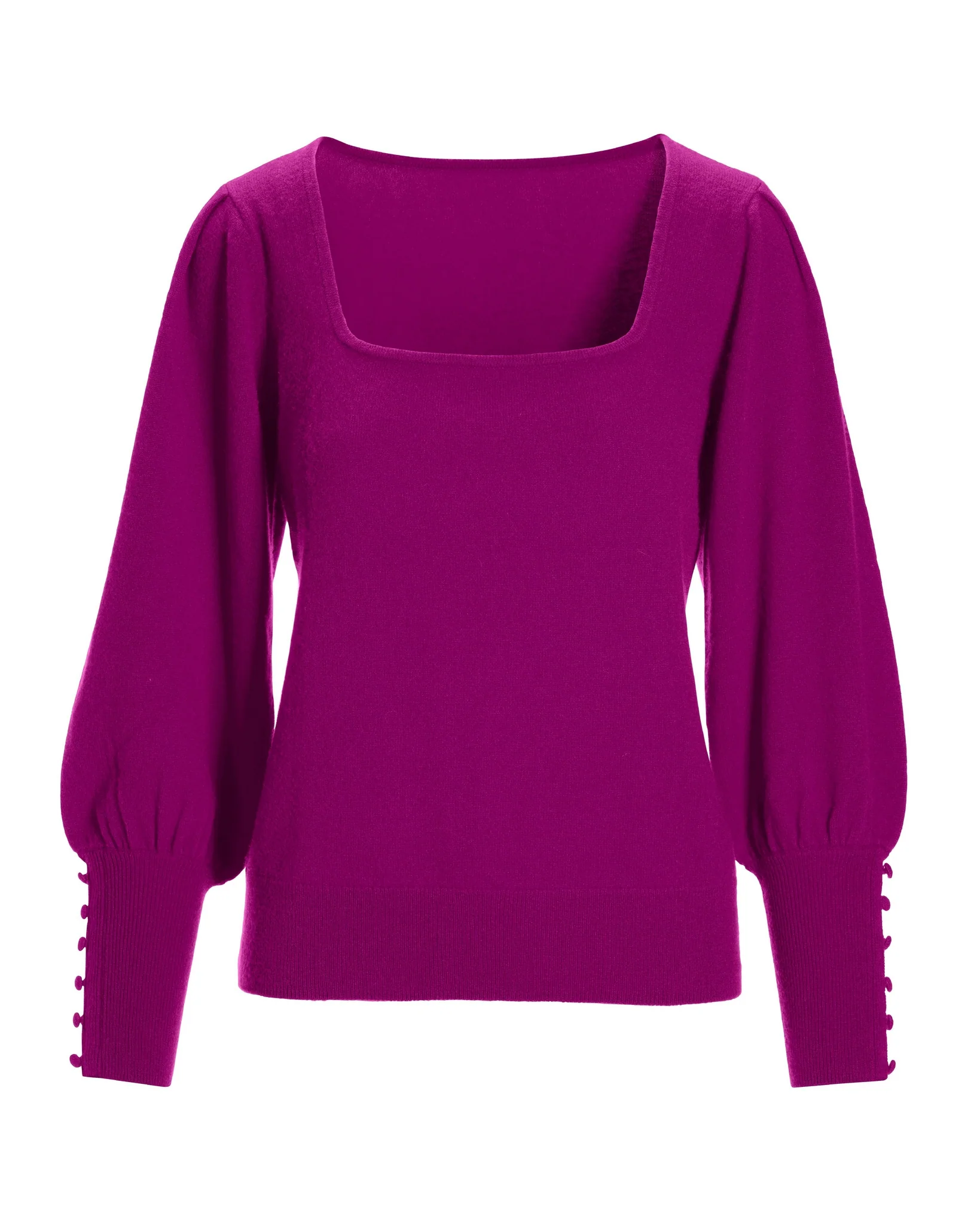 Cashmere Square-Neck Button-Cuff Sweater Purple - Mycitystee