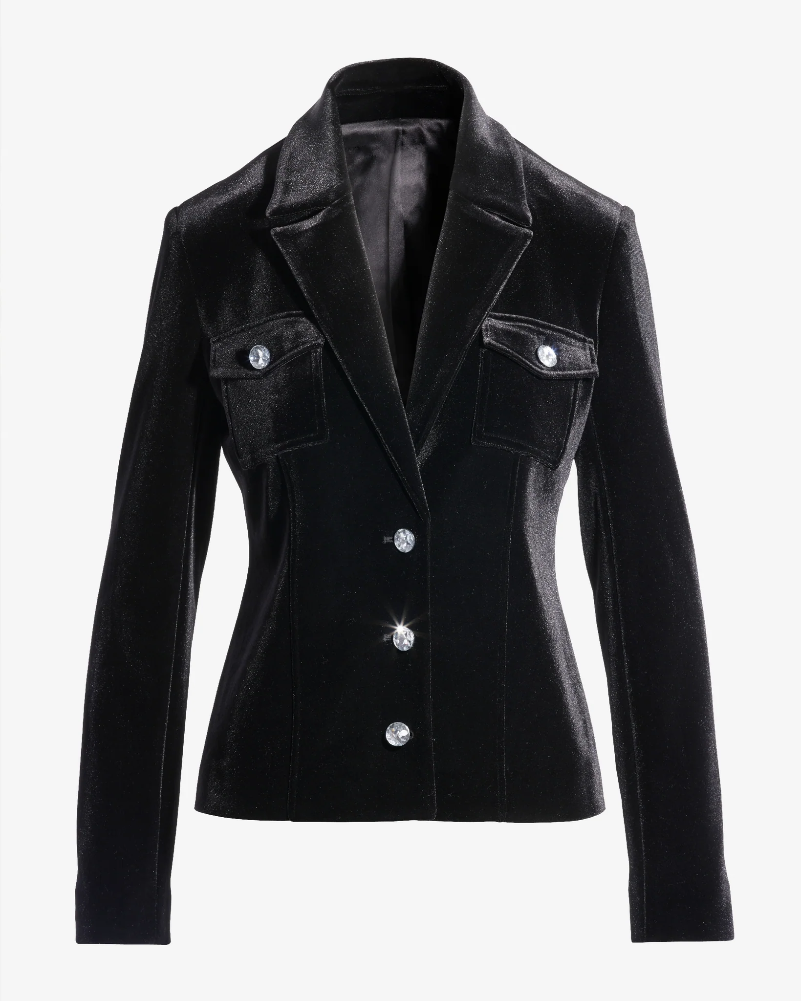 Crystal Button Velvet Jacket Black - Mycitystee