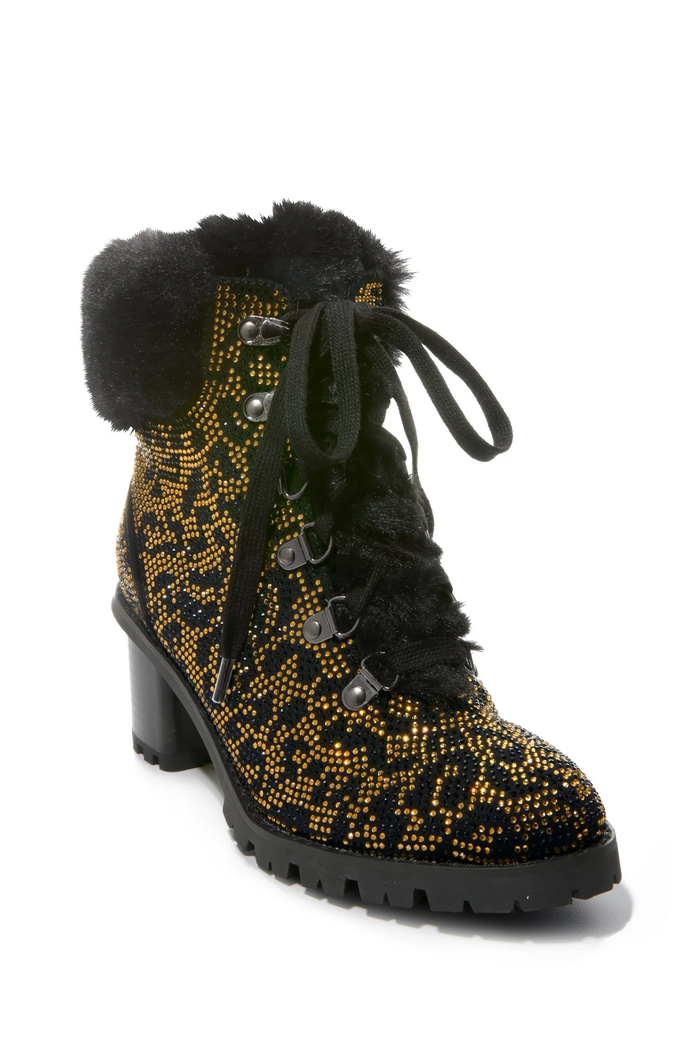 Faux Fur Animal Embellished Heeled Bootie Multi - Mycitystee