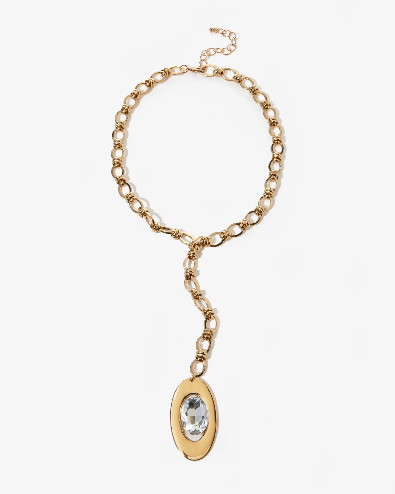 Gold Lariat Crystal Pendent Necklace Gold Plate - Mycitystee