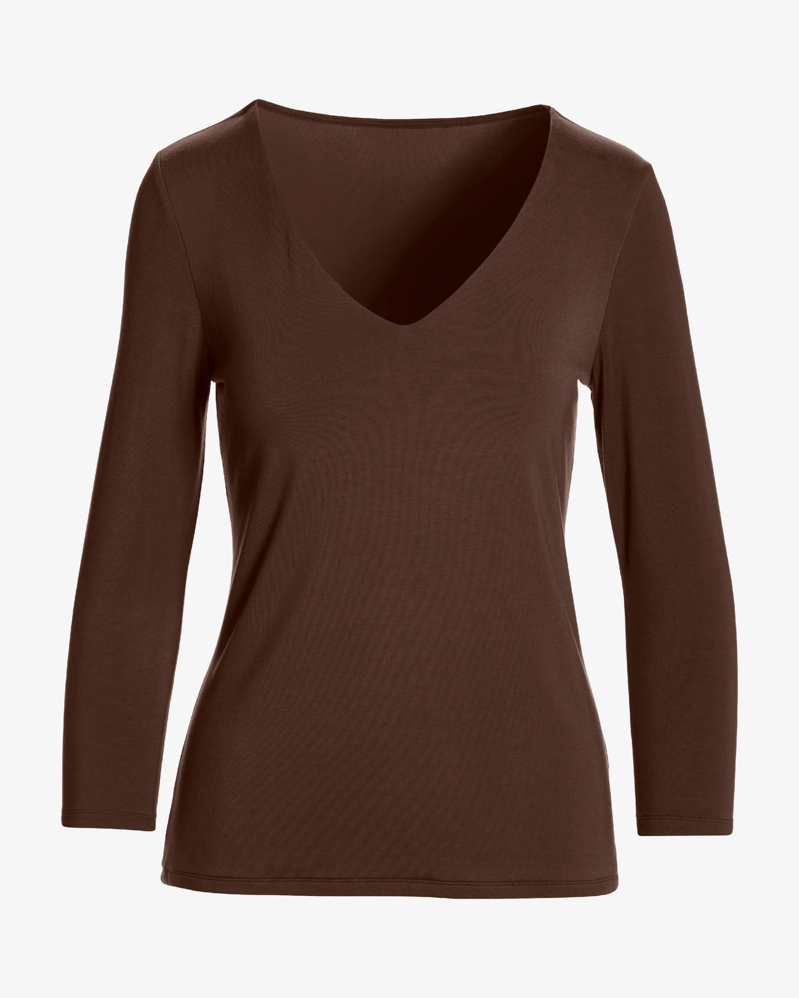 So Effortless Three Quarter Sleeve V Neck Coffee Bean - Mycitystee