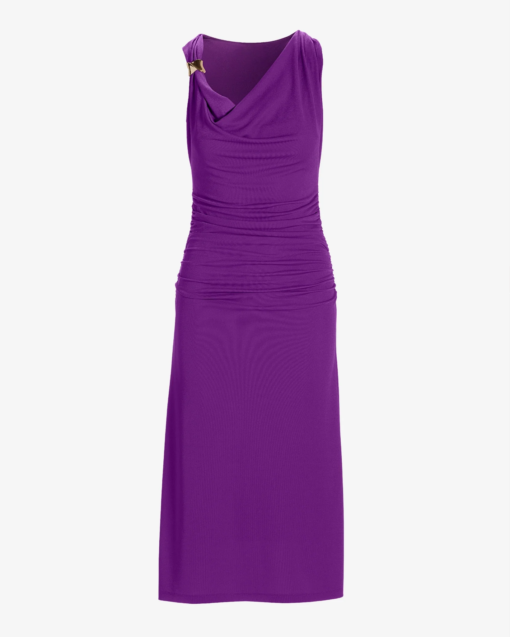 Cowl Neck Hardware Detail Ruched Knit Sheath Dress Bright Violet - Mycitystee