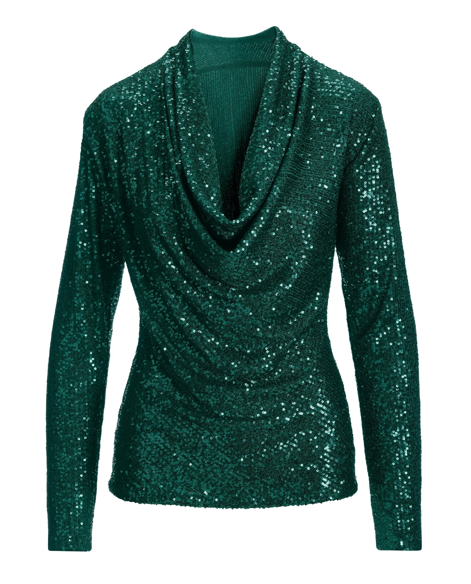Sequin Cowl Neck Knit Top Deep Emerald - Mycitystee