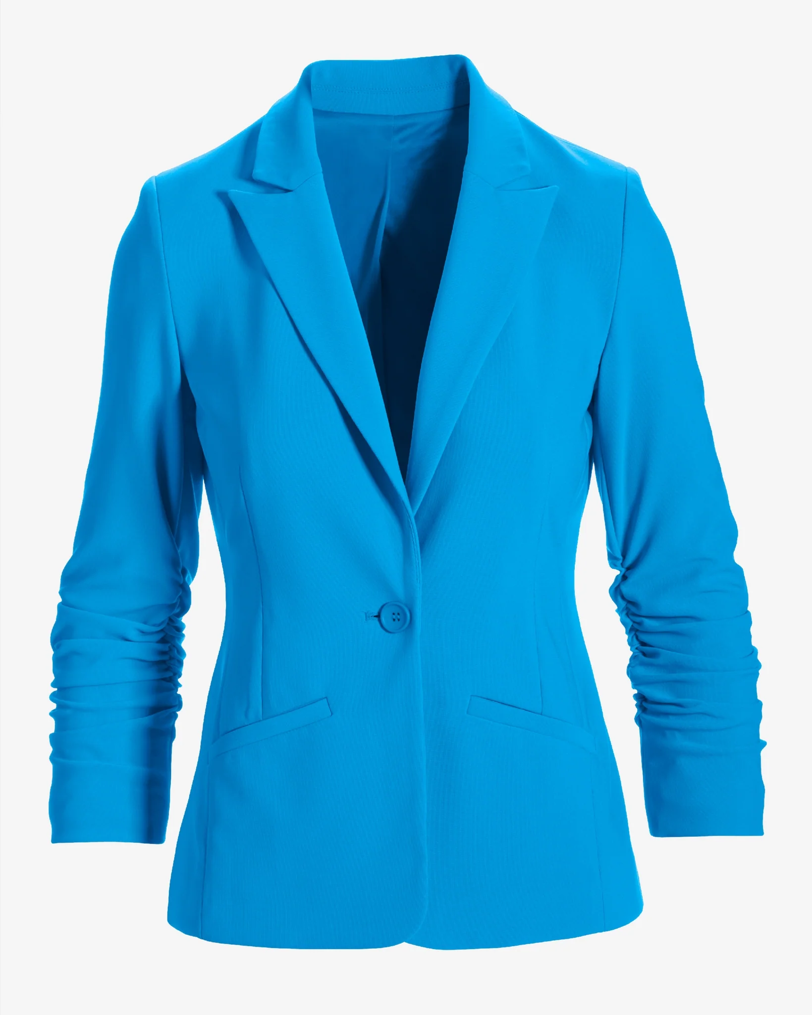 Beyond Travel Short Ruched Sleeve Blazer Malibu Blue - Mycitystee