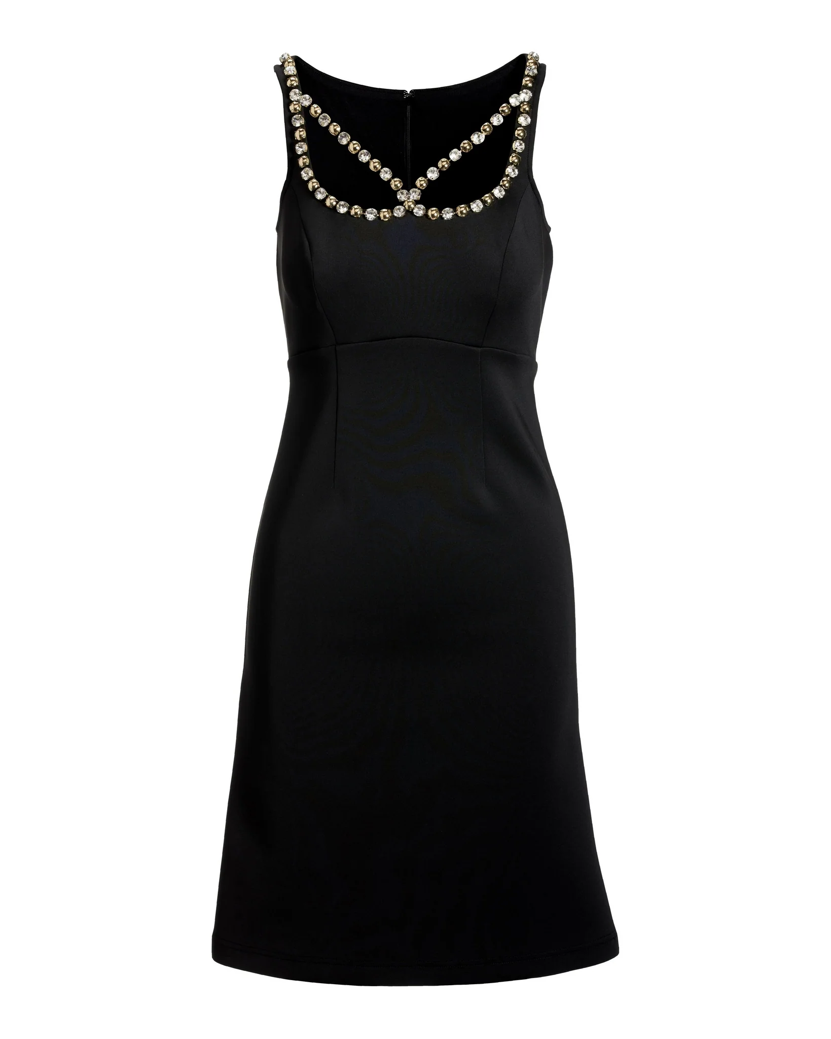 Embellished Neckline Scuba A Line Dress Black - Mycitystee