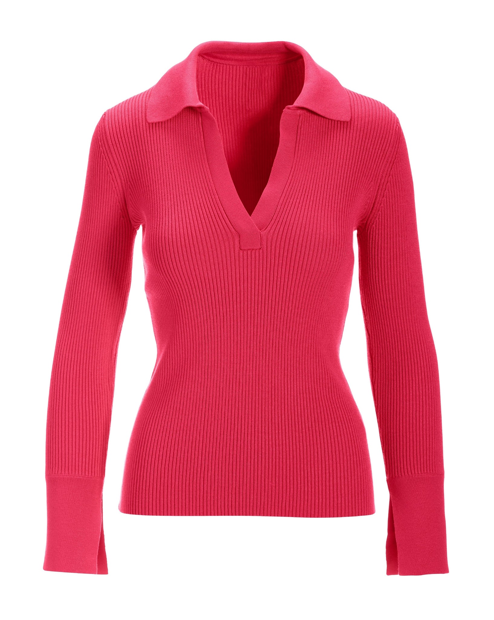 Ribbed Collar Sweater Pink Peacock - Mycitystee