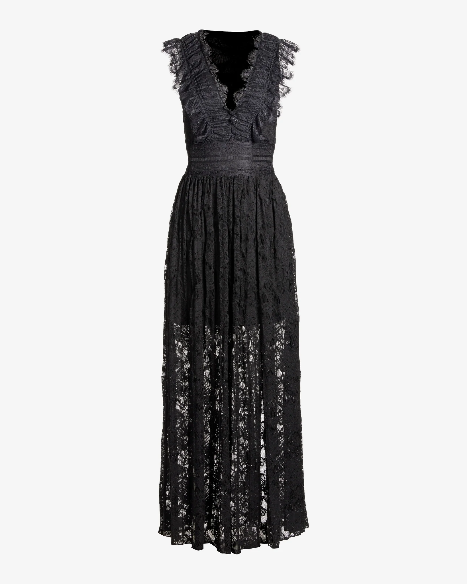 Delicate Lace Slit Front Maxi Dress Black - Mycitystee