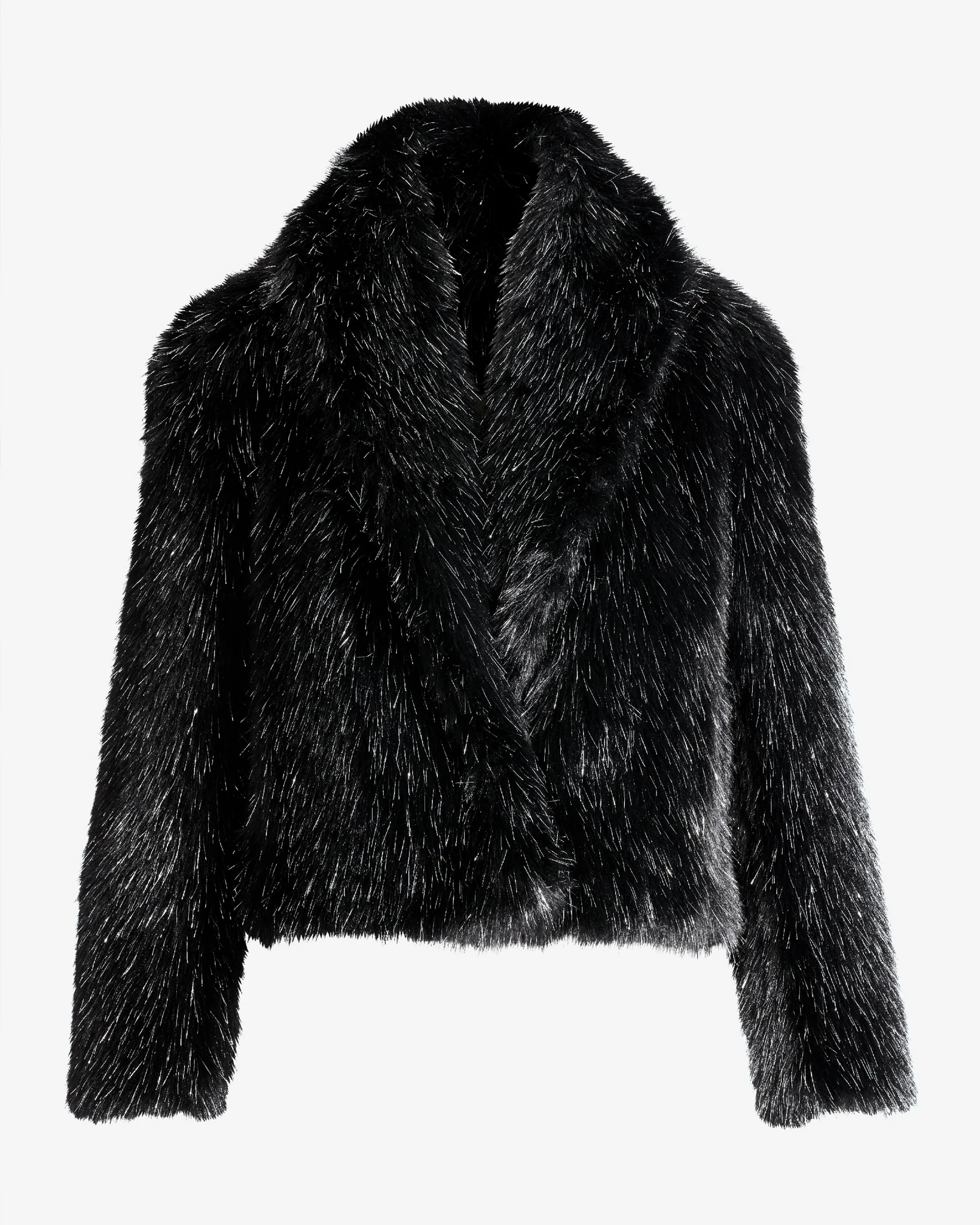 Metallic Faux Fur Shawl Collar Chubby Black/Silver - Mycitystee
