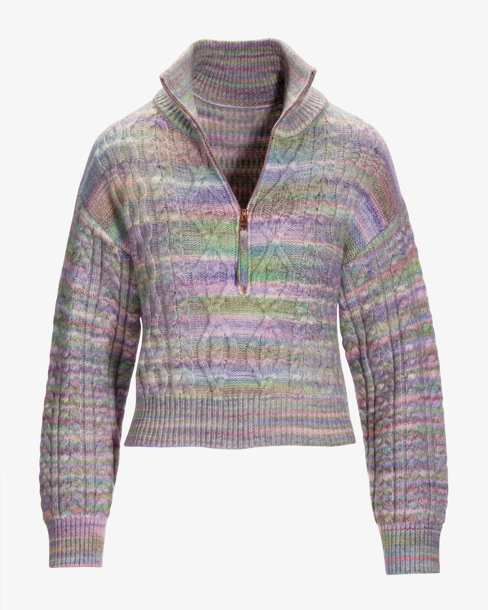 Cable Marled Half Zip Sweater Multi - Mycitystee