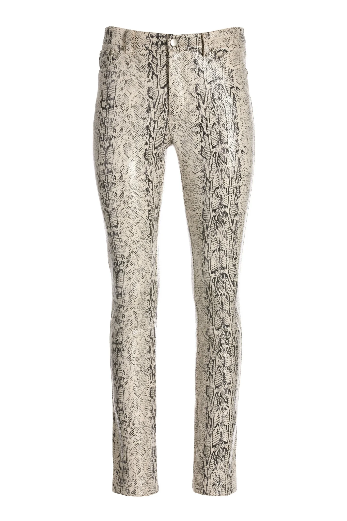 Silver Shimmer Snake Print Five-Pocket Pant Off White/Silver - Mycitystee