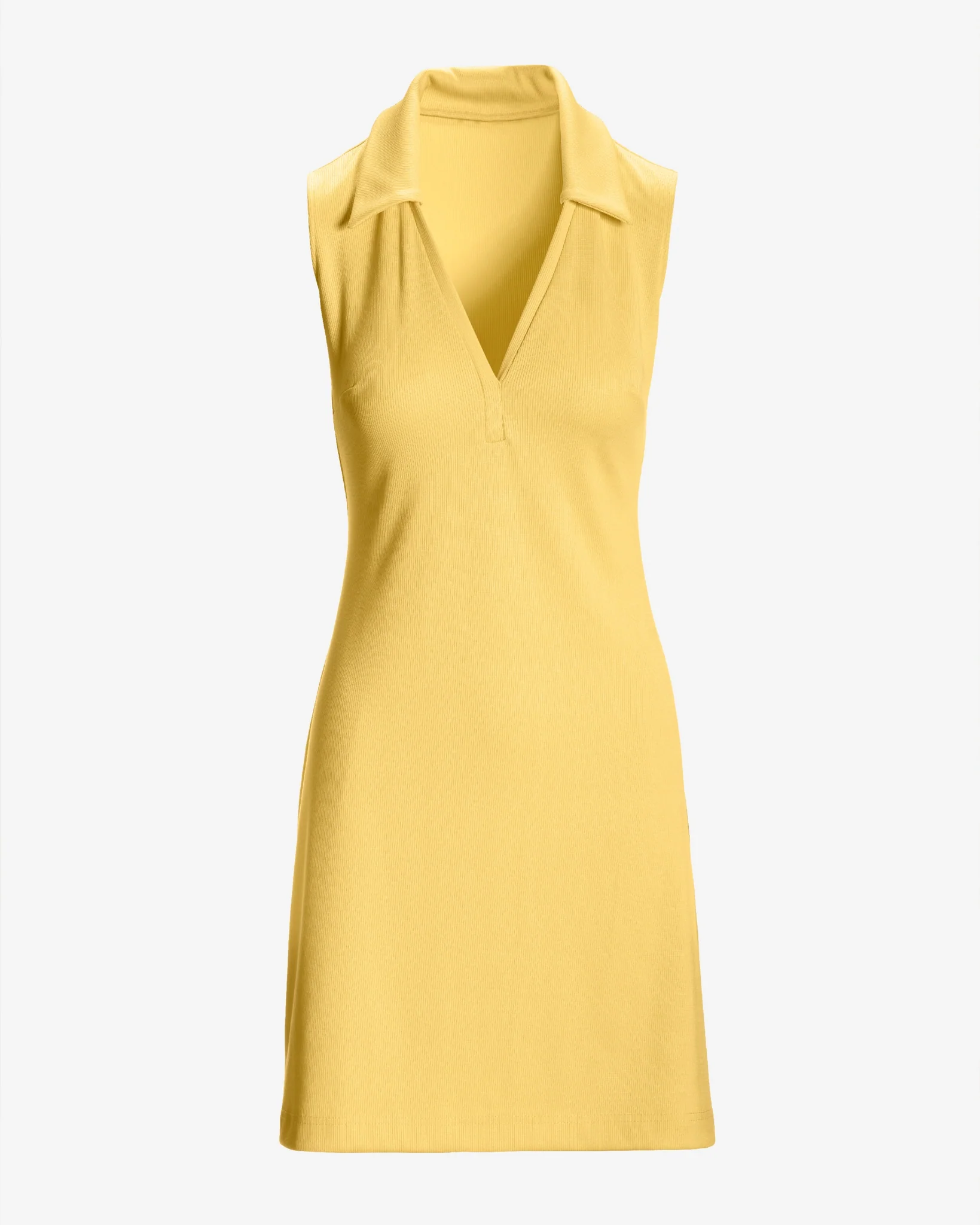 Sleeveless Collared Rib Knit Dress Lemon Drop - Mycitystee