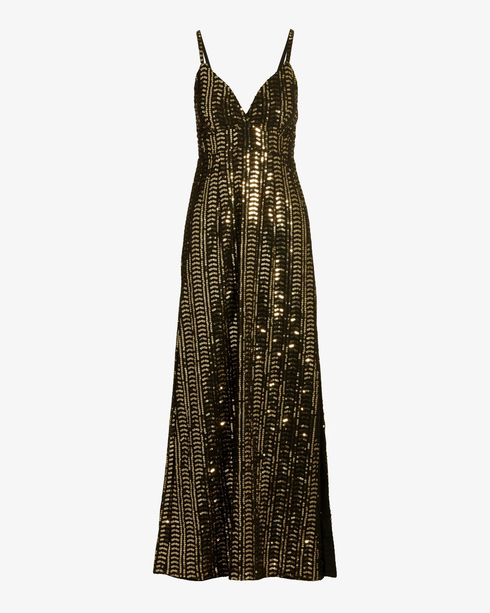 Sequin Embellished V Neck Maxi Dress Black/Gold - Mycitystee
