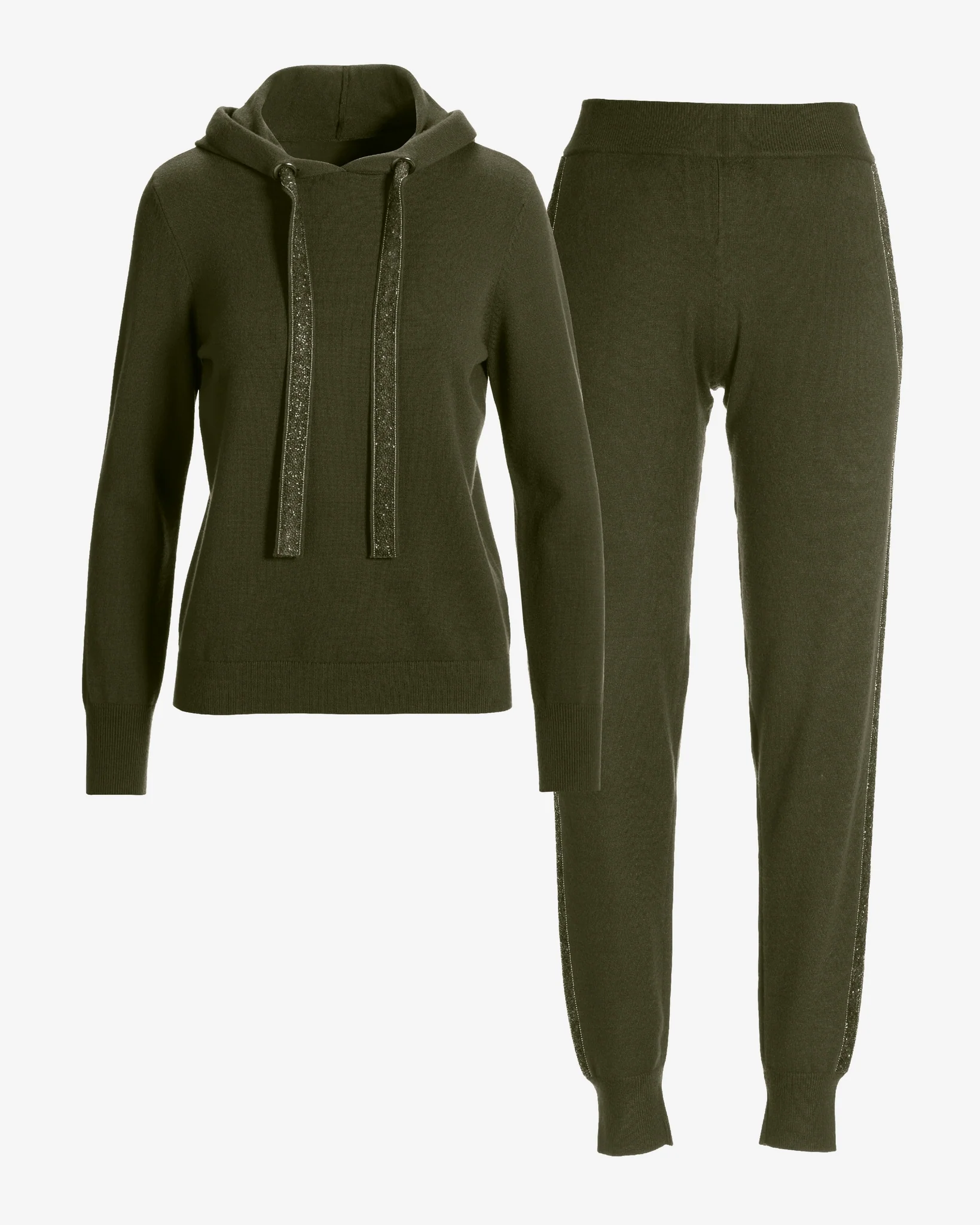 Embellished Hoodie Sweater Set Olive Night - Mycitystee