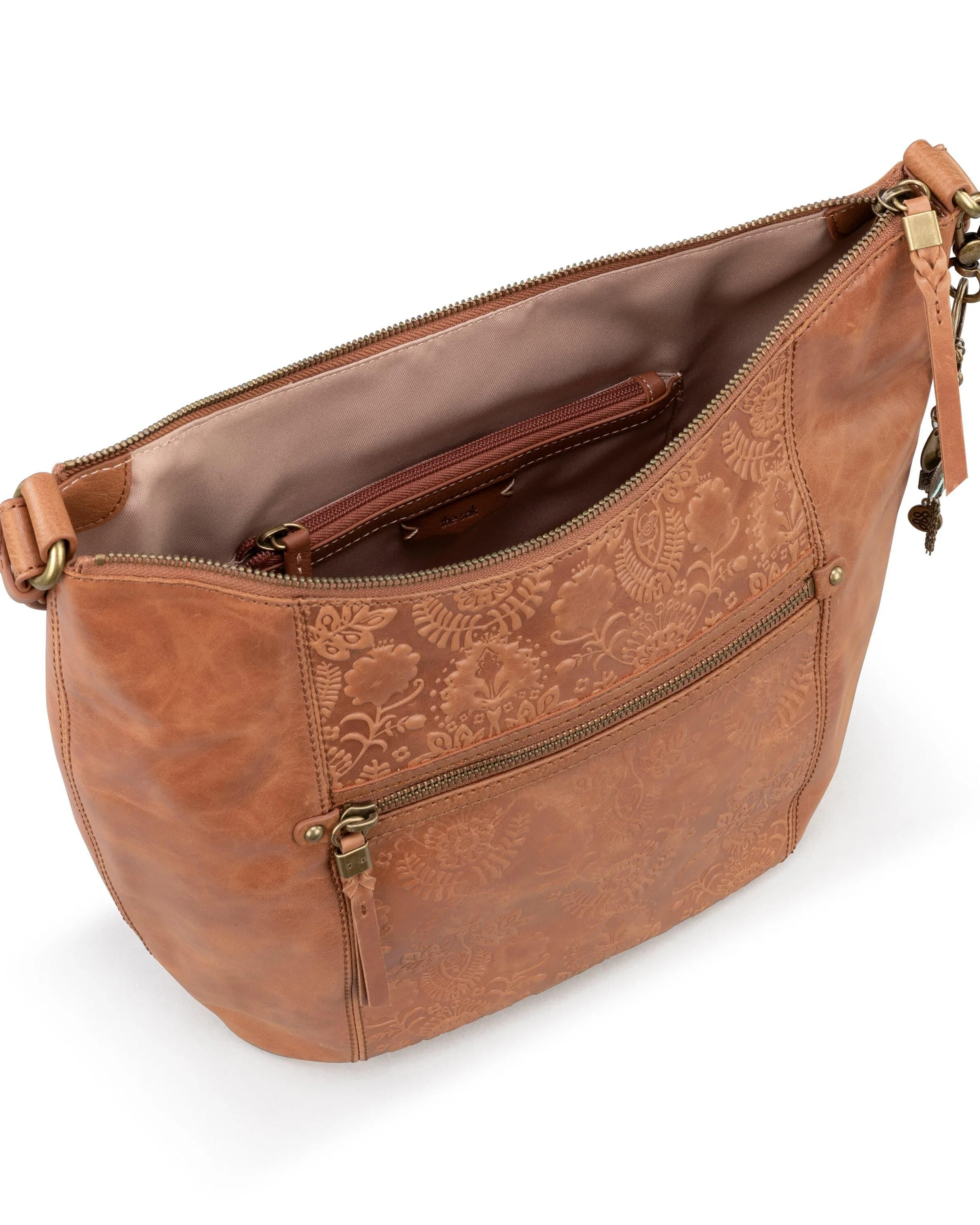 Sequoia Hobo - Leather - Tobacco Floral Embossed - Mycitystee