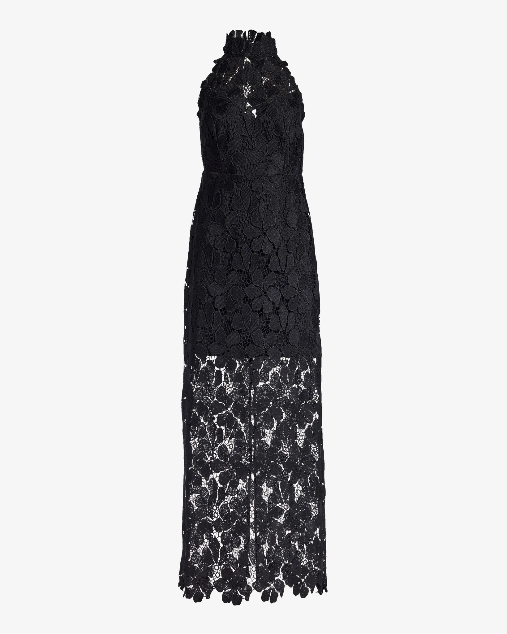 Scallop Detailed Lace Mock Neck Maxi Dress Black - Mycitystee