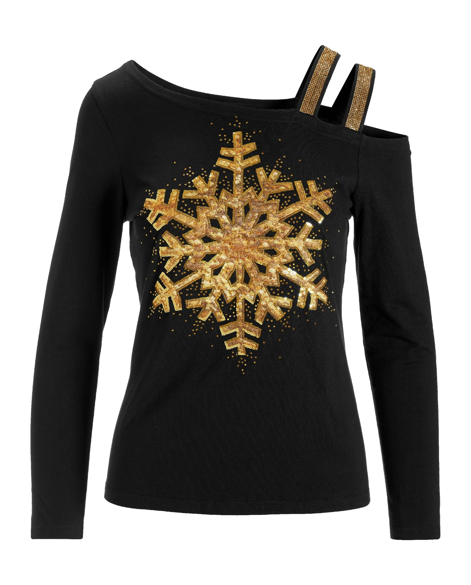 Sequin Snowflake Strappy Knit Top Black Multi - Mycitystee