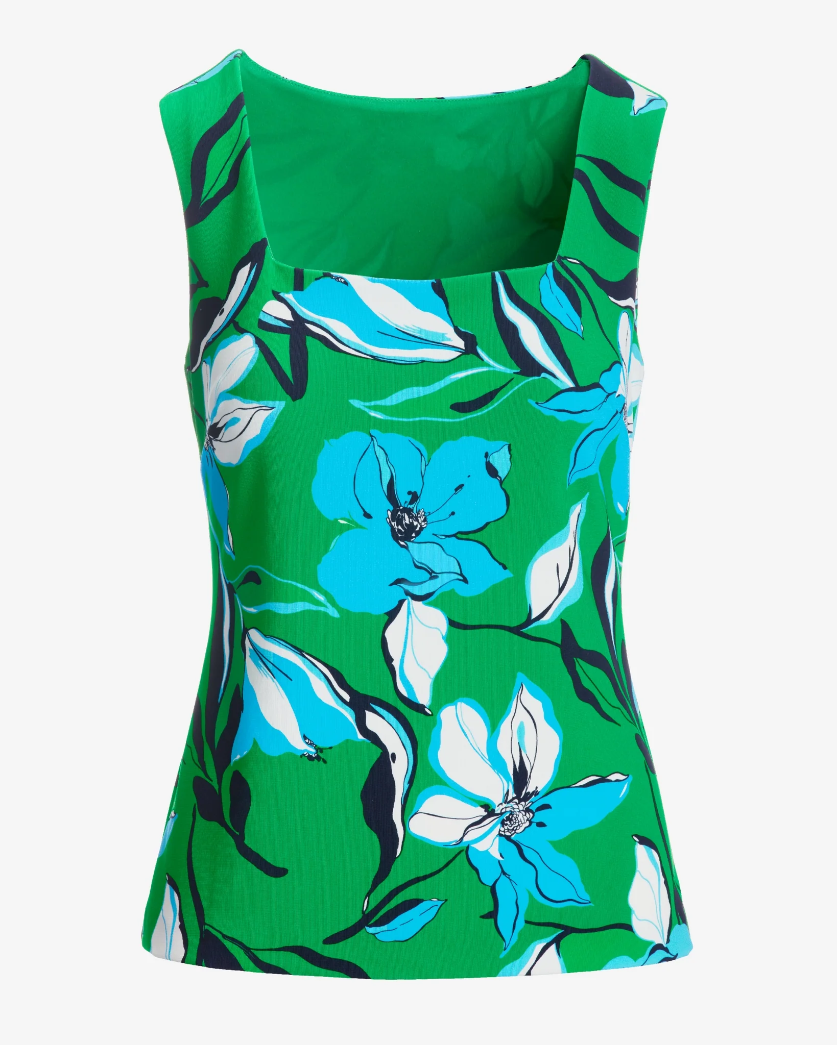 Beyond Travel Summer Lilies Green Print Shell Top Fern Green/Maritime Navy - Mycitystee