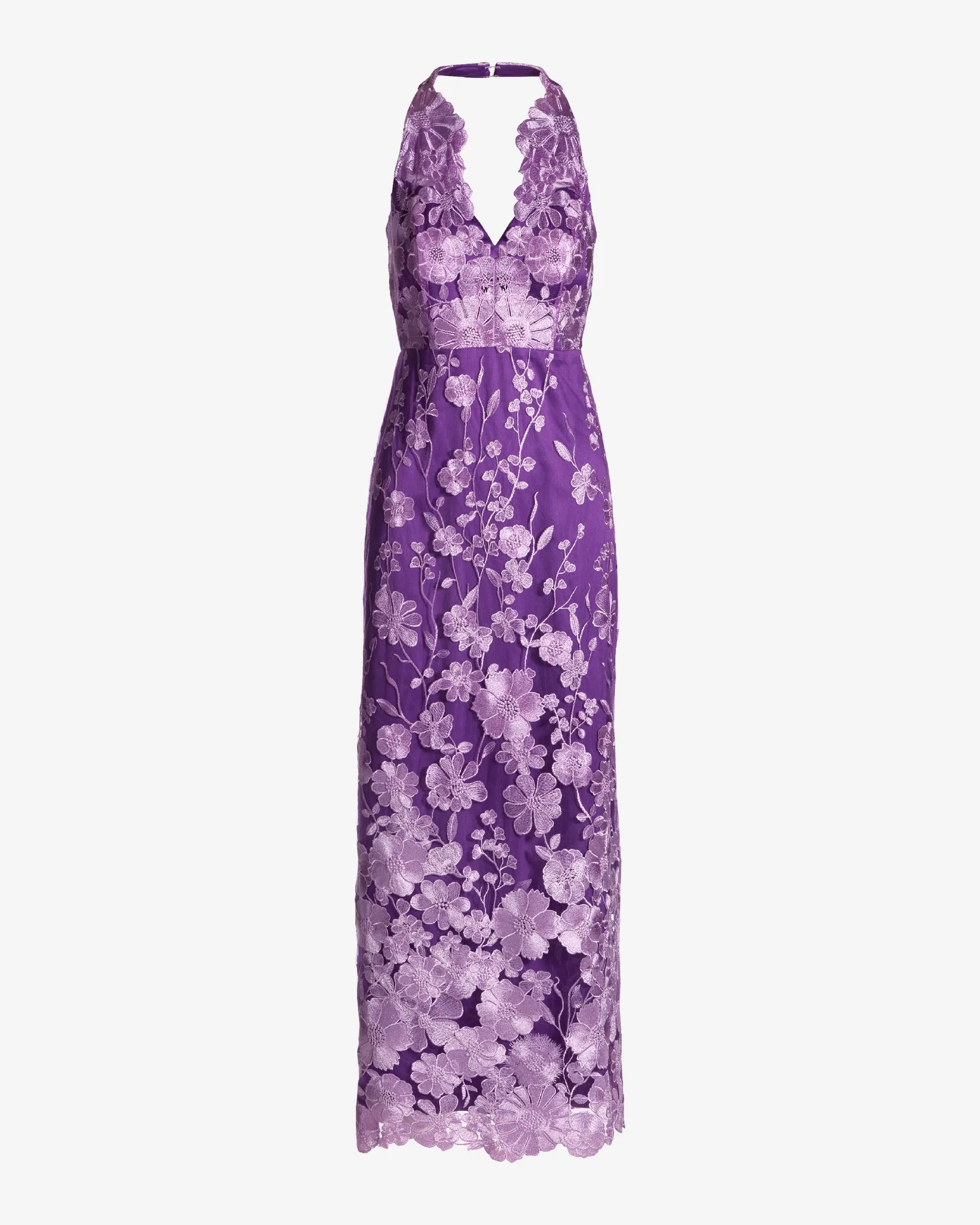 Scallop Detail Halter Embroidered Mesh Gown Lavender - Mycitystee