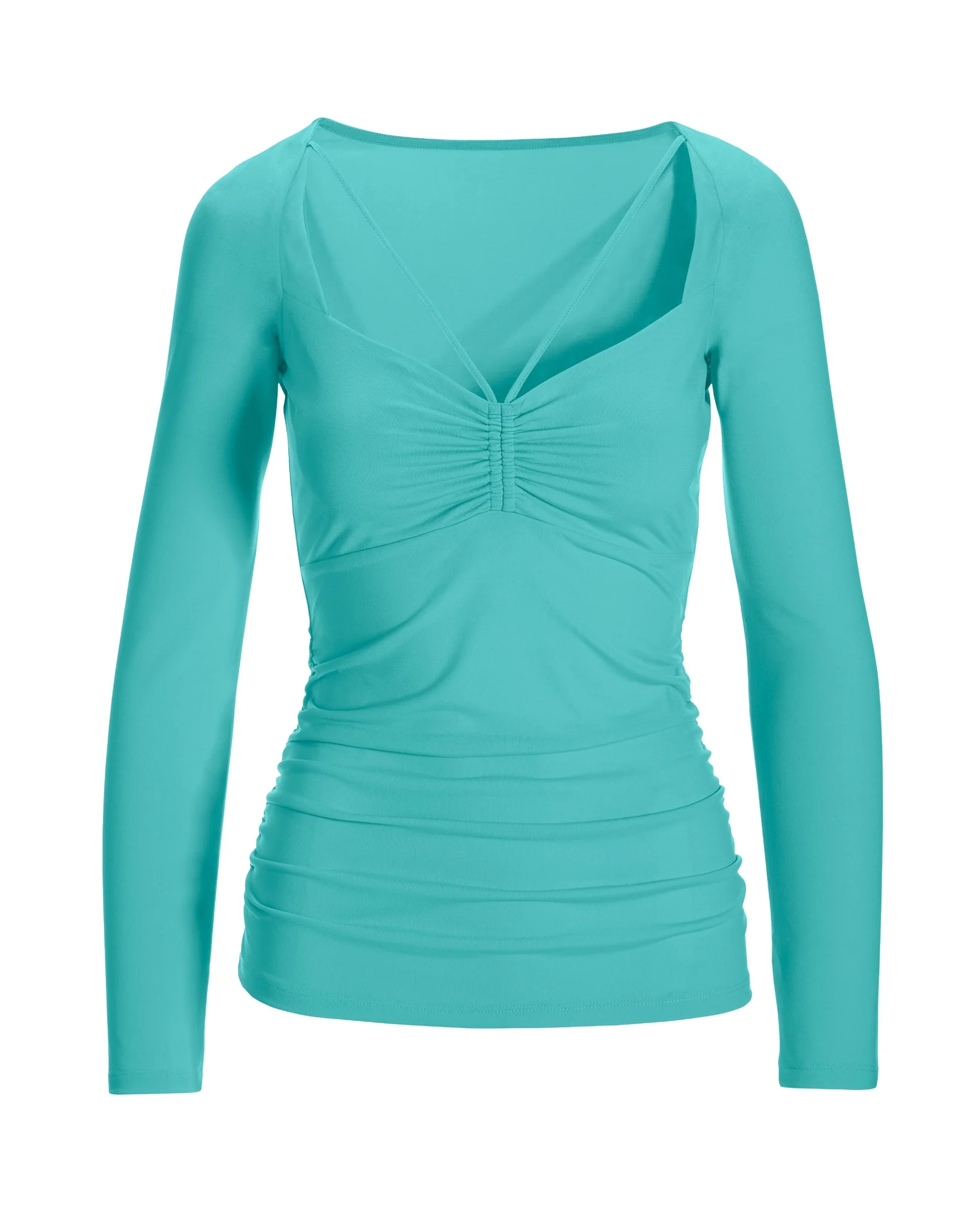Ruched Center Strappy Long-Sleeve Knit Top Blue Radiance - Mycitystee