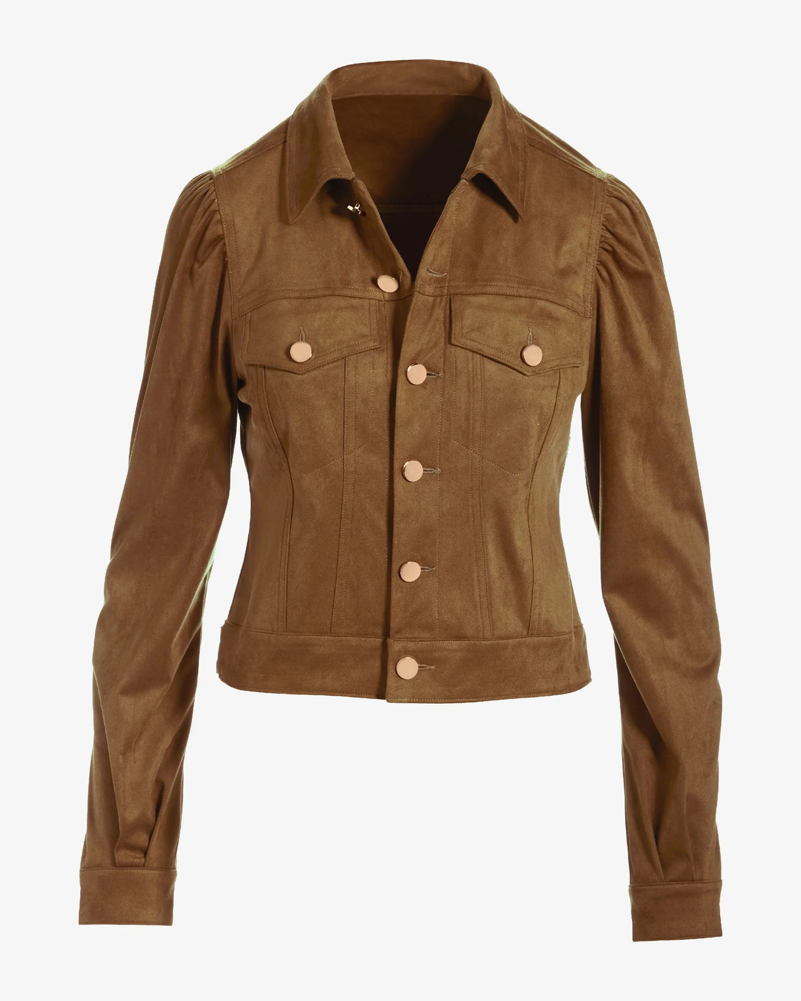 Fall Essential Faux Suede Puff Sleeve Jacket Cognac - Mycitystee