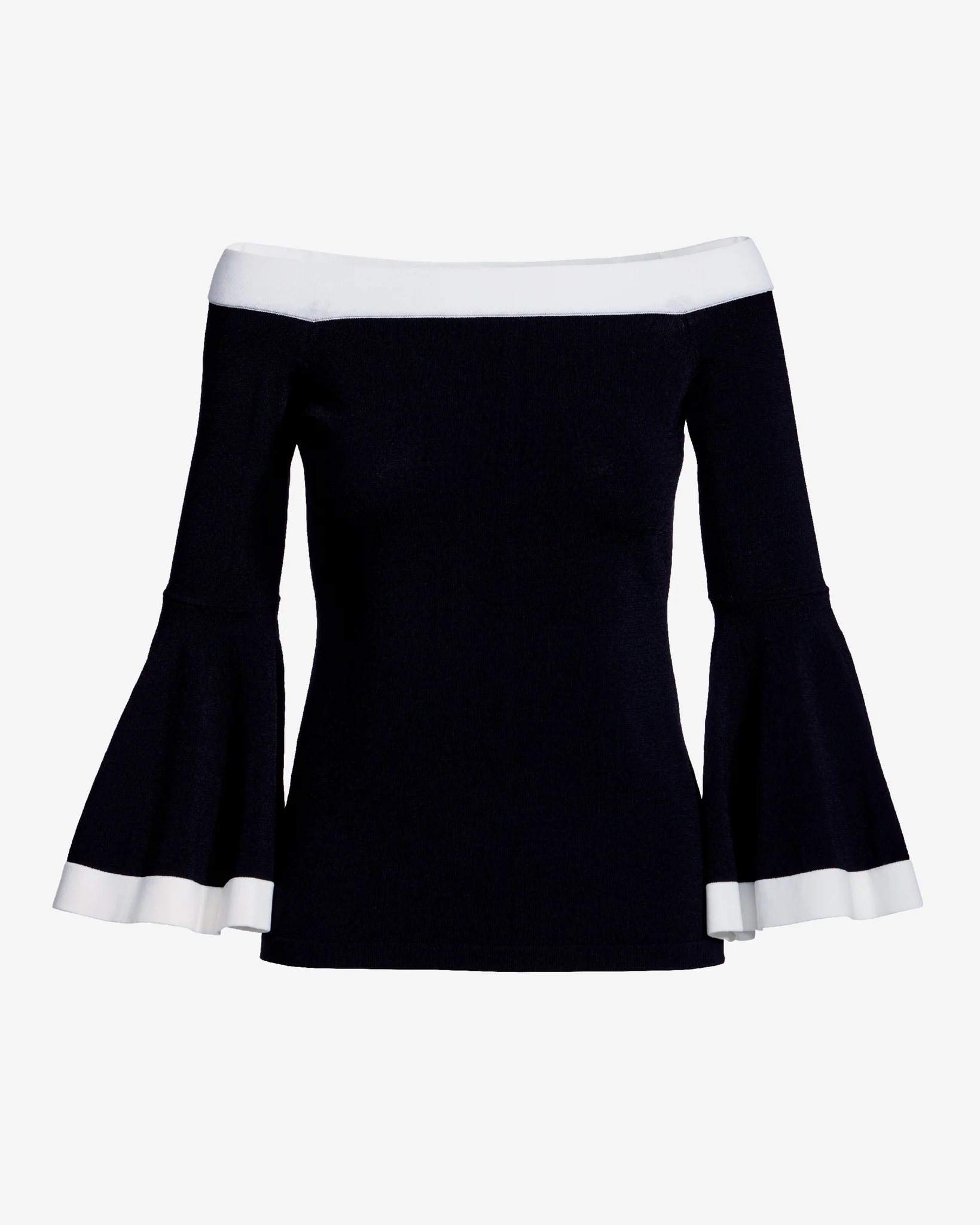 Color Block Flare Sleeve Sweater Black/White - Mycitystee