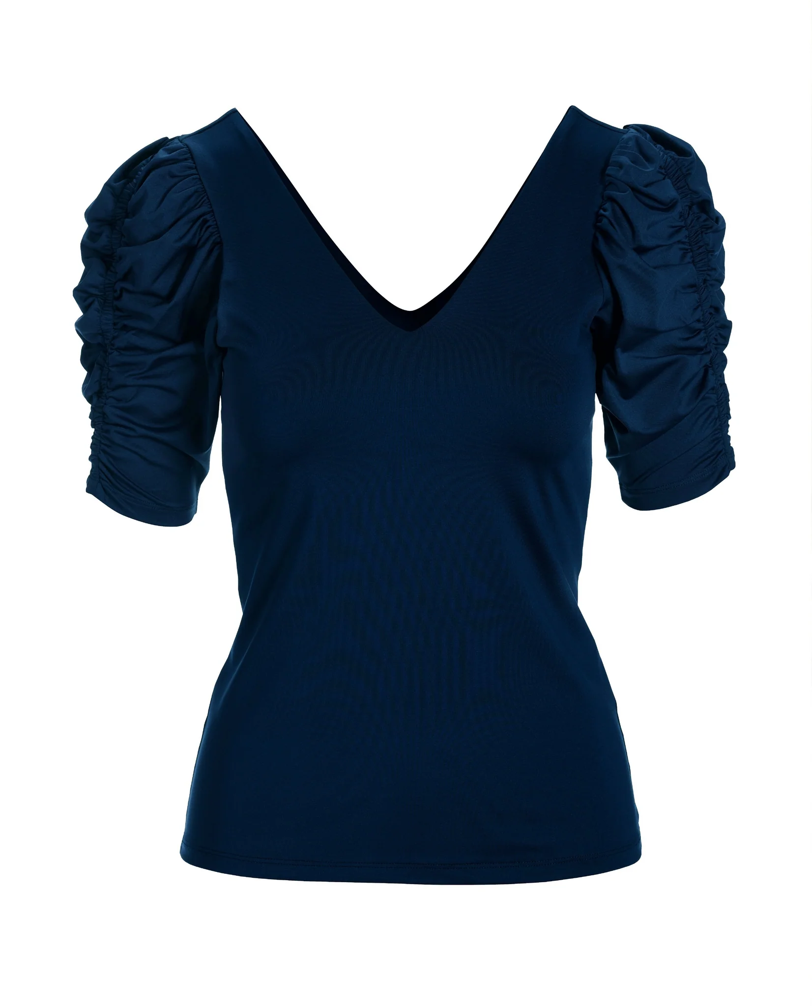 So Modern Ruched Sleeve V Neck Top Navy - Mycitystee