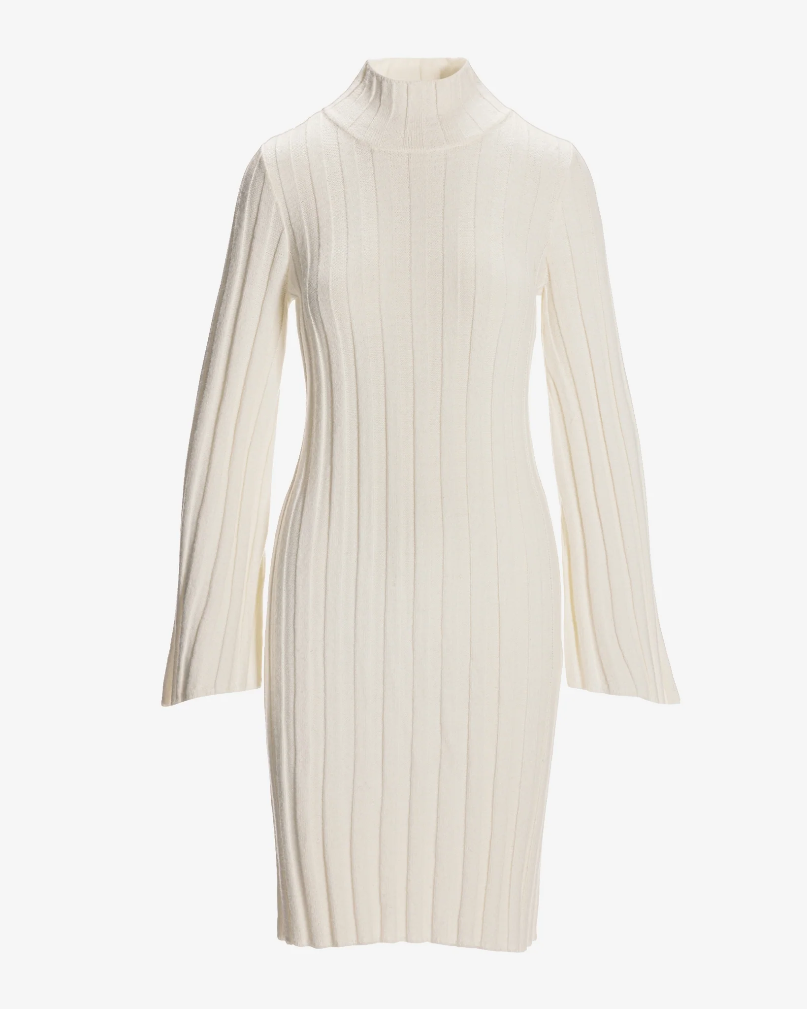 Turtleneck Bell Sleeve Wide Rib Sweater Dress Off White - Mycitystee