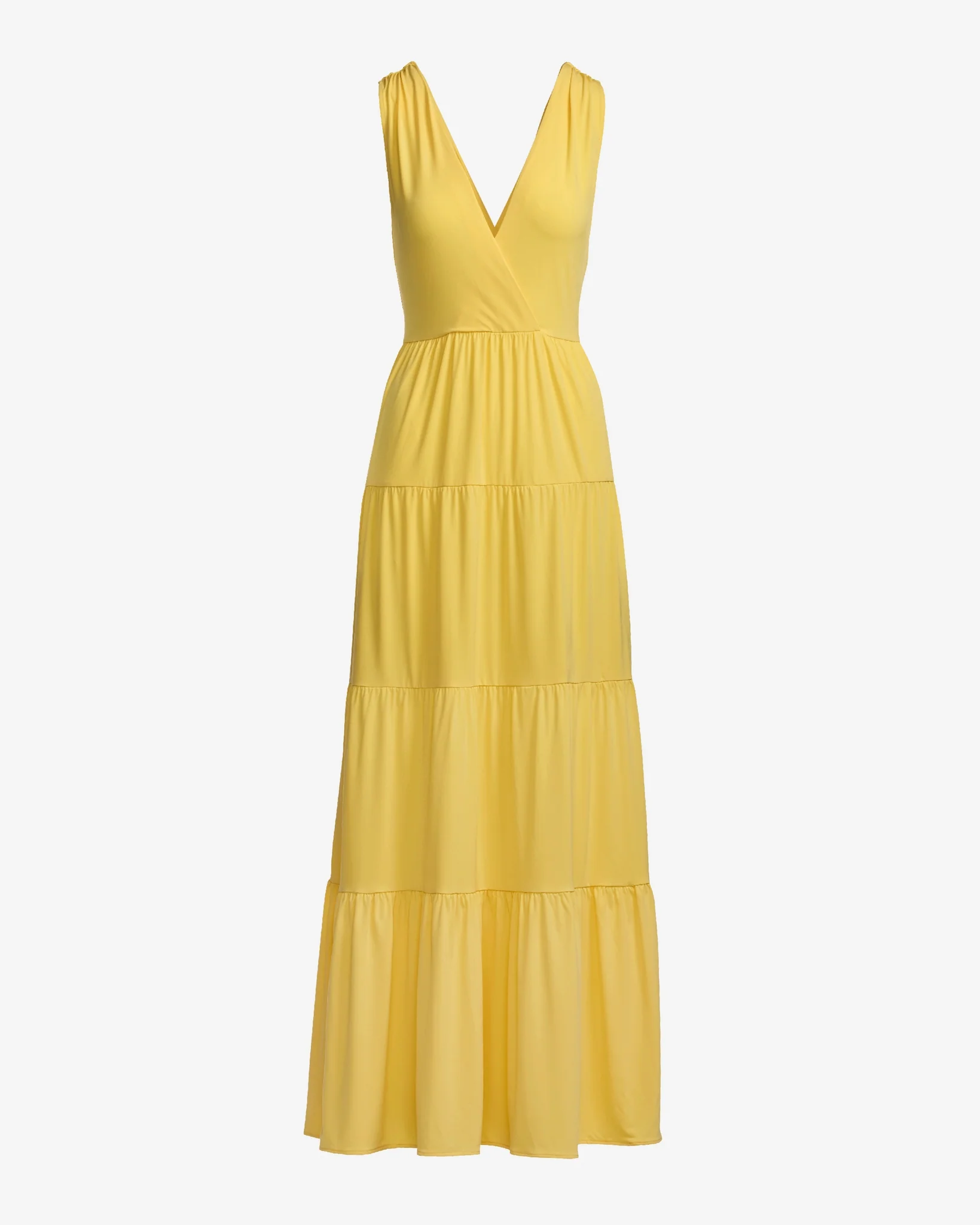V Neck Tiered Knit Maxi Dress Lemon Drop - Mycitystee