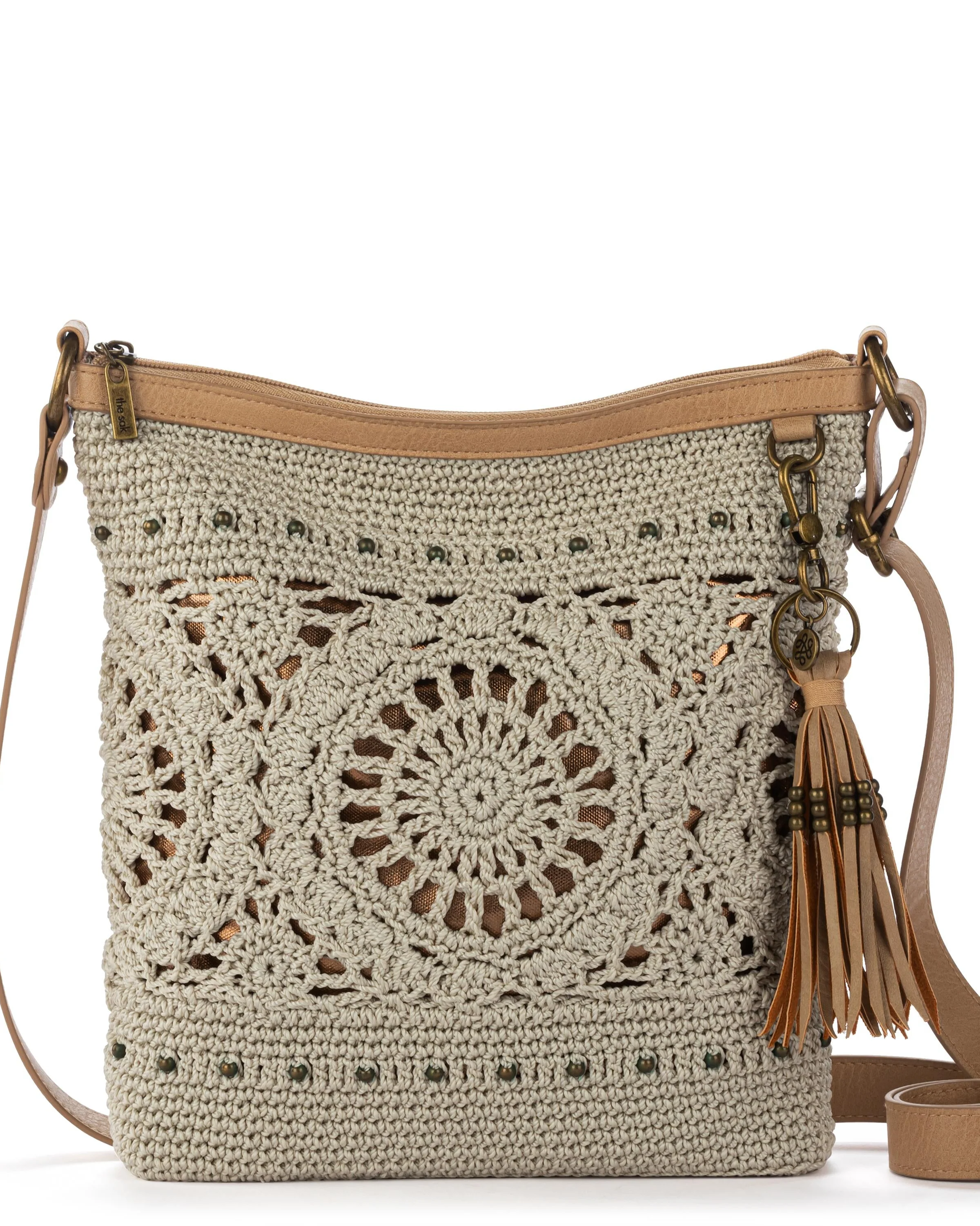 Lucia Crossbody - Hand Crochet - Natural Grey Medallion - Mycitystee