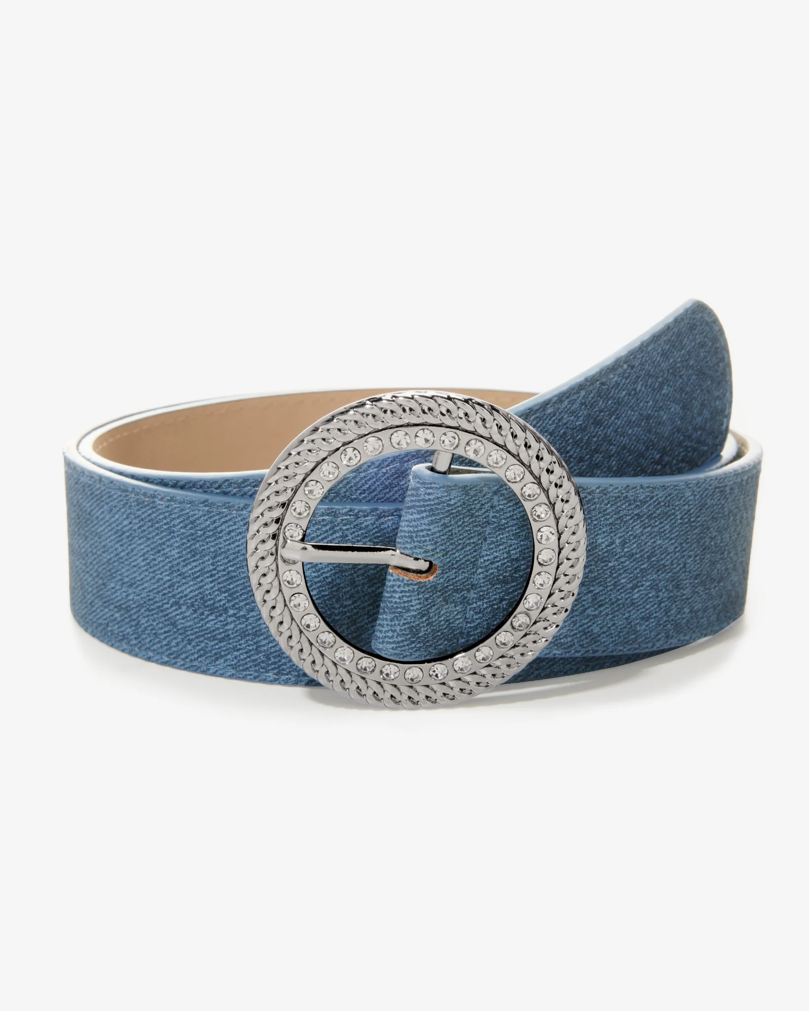 Denim Rhinestone Buckle Belt Blue Denim - Mycitystee