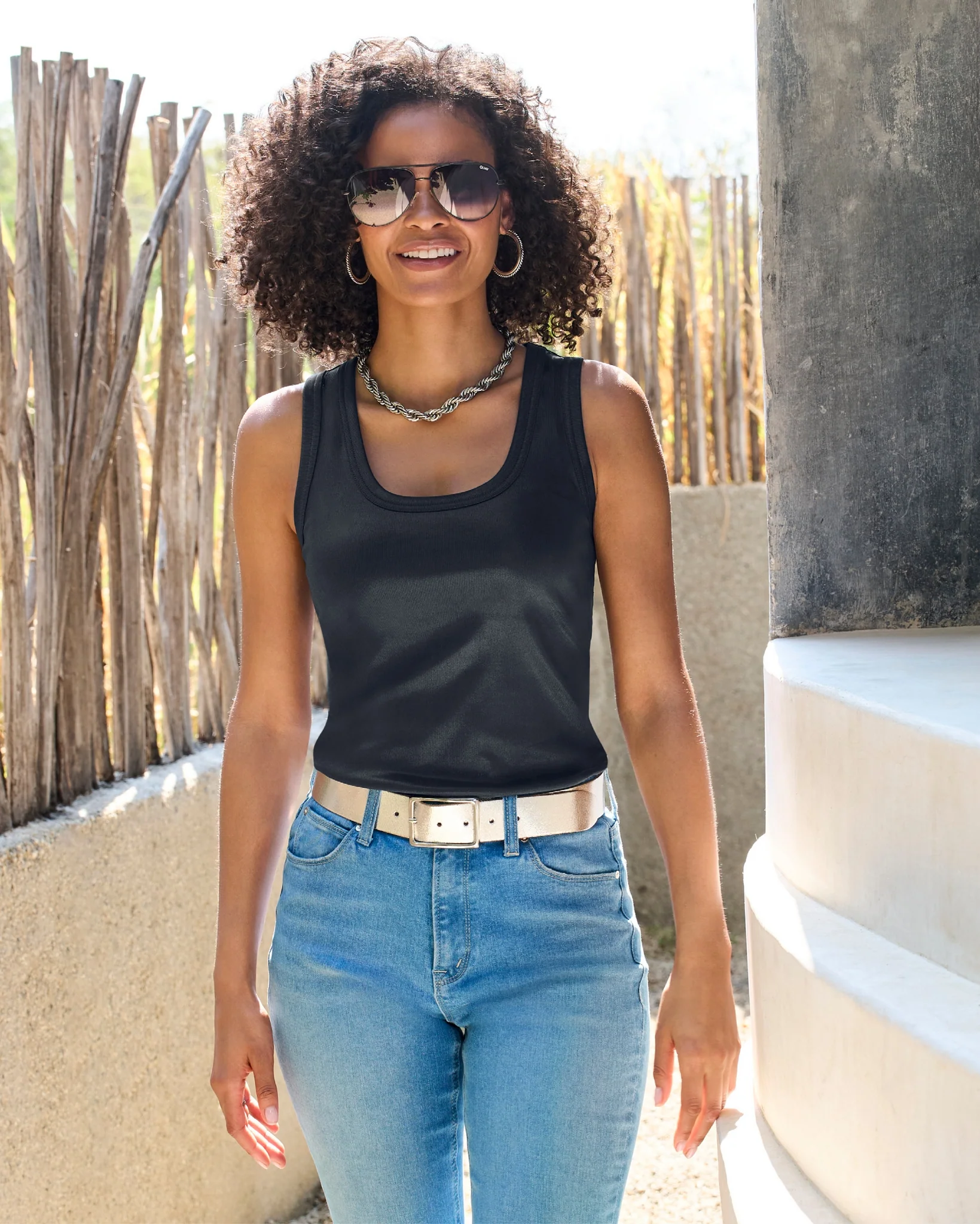 Metallic Scoop Neck Tank Top Navy - Mycitystee