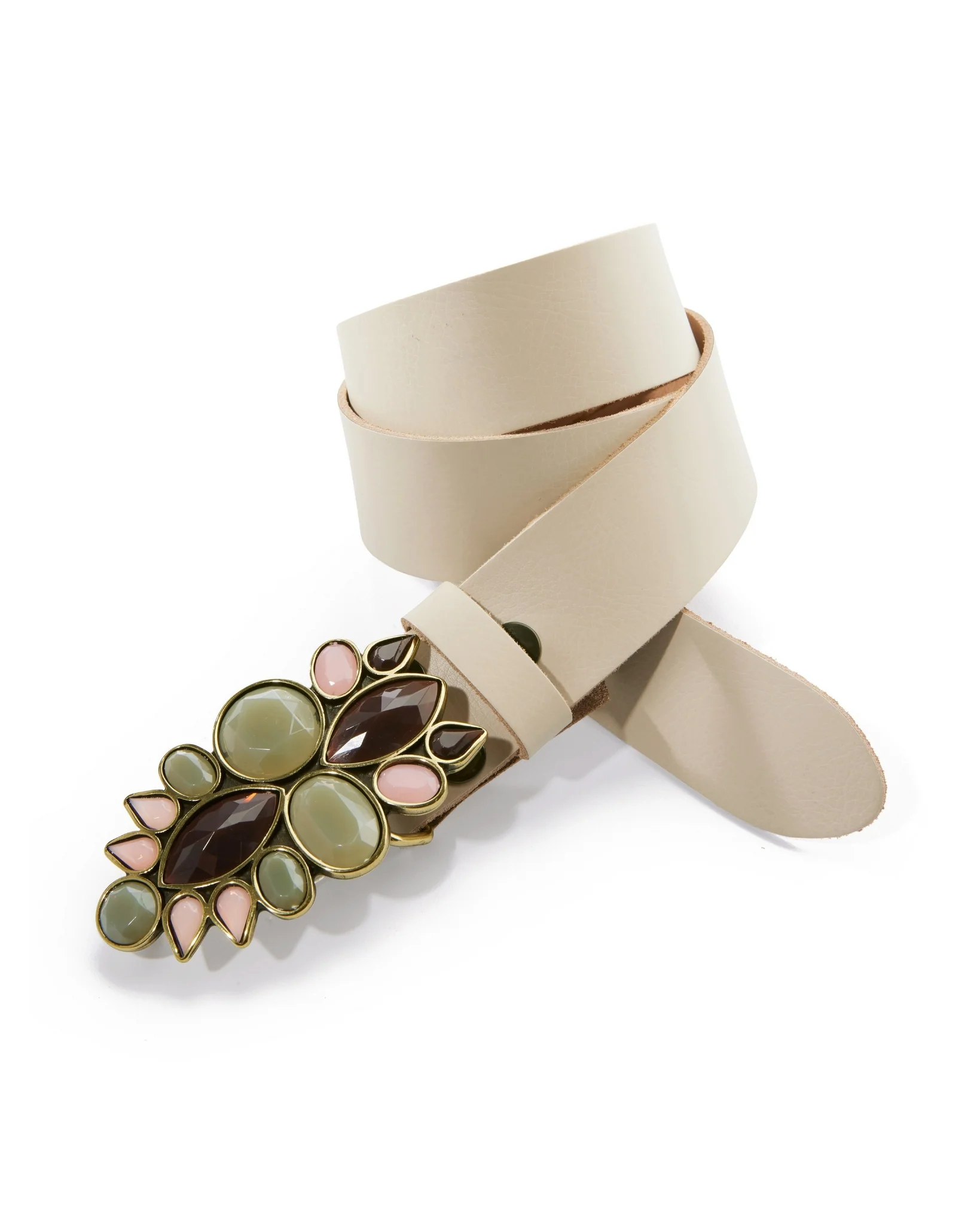 Multi Gem Buckle Belt Off White - Mycitystee