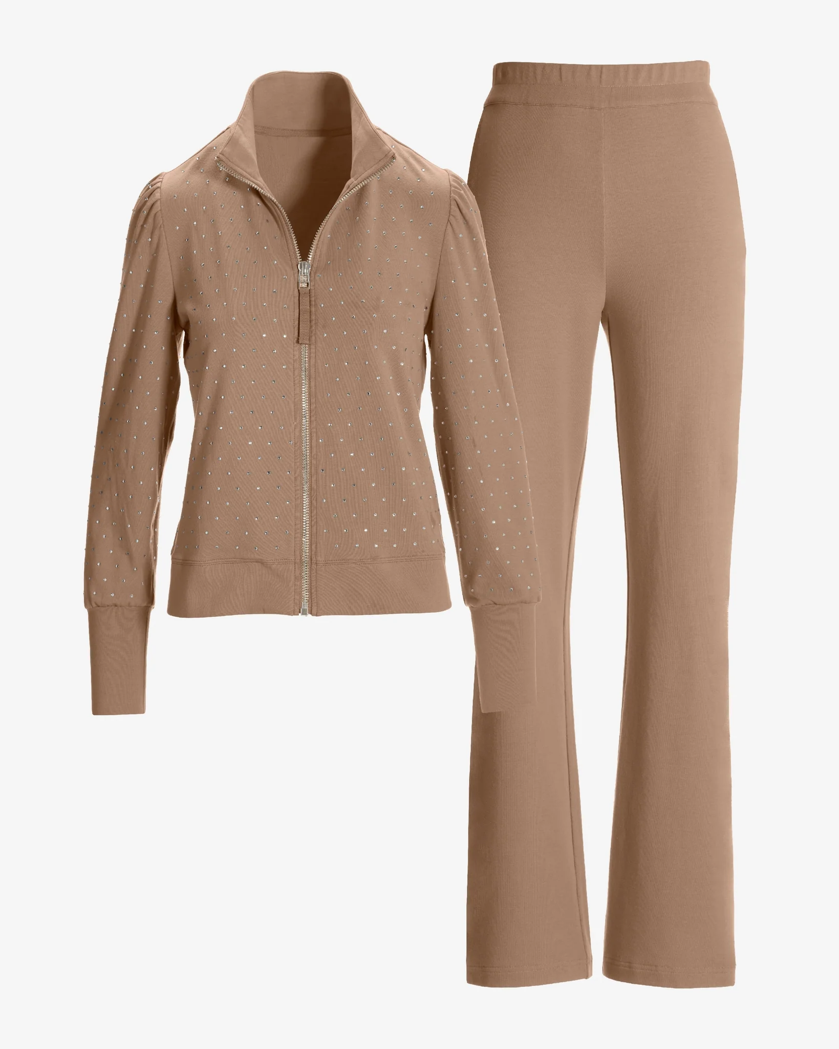 Heat Seal Full Zip Jacket and Wide Leg Pant Set Almondine - Mycitystee