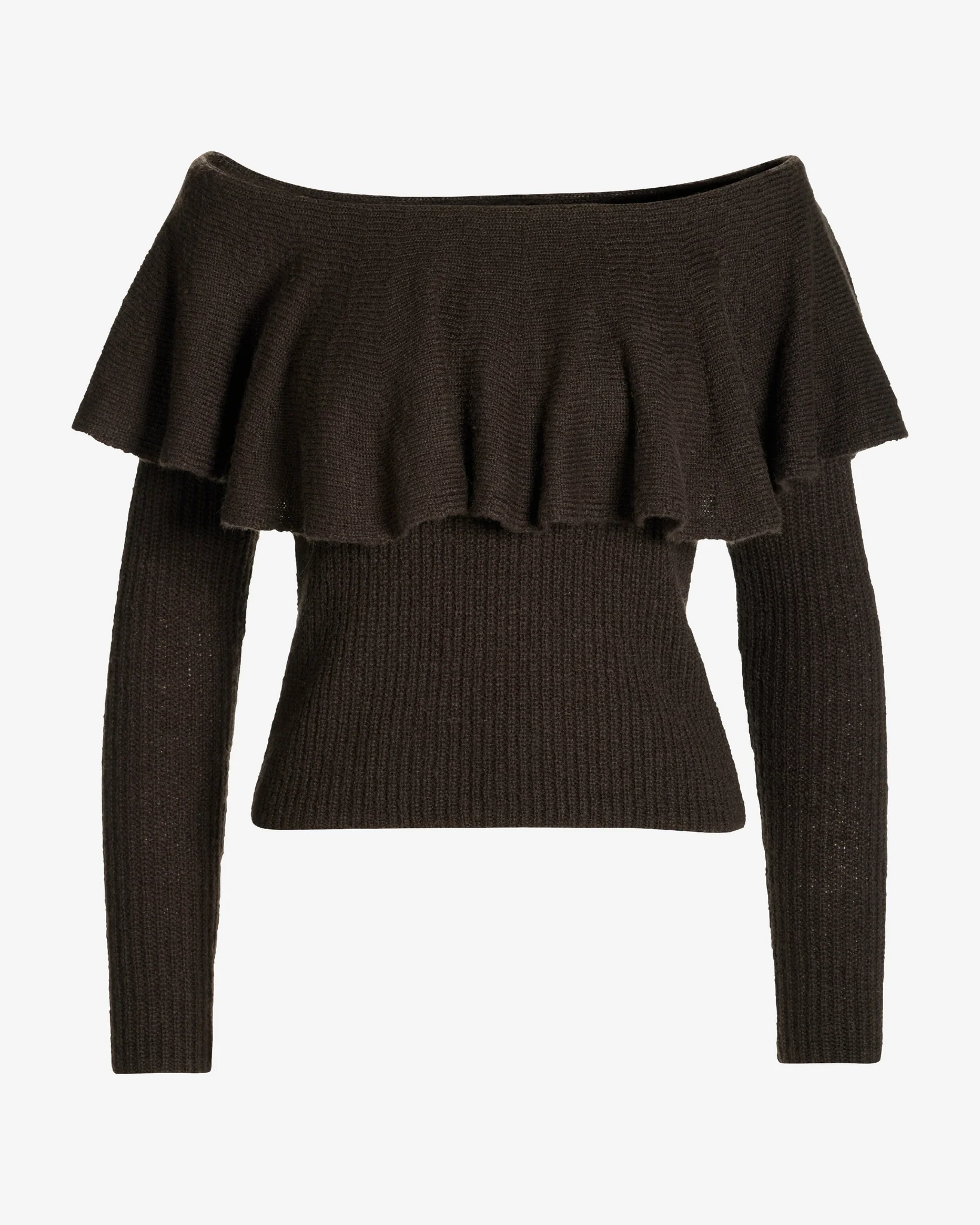 Off The Shoulder Ruffle Sweater Safari Brown - Mycitystee