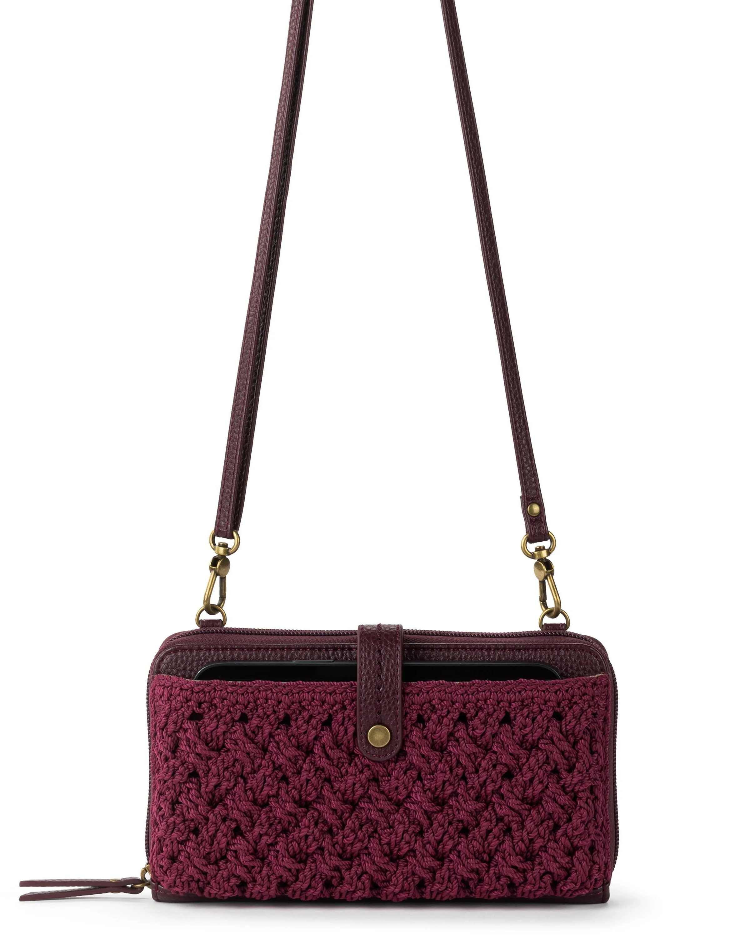 Iris Smartphone Wallet - Hand Crochet - Black Cherry Cozy Weave - Mycitystee