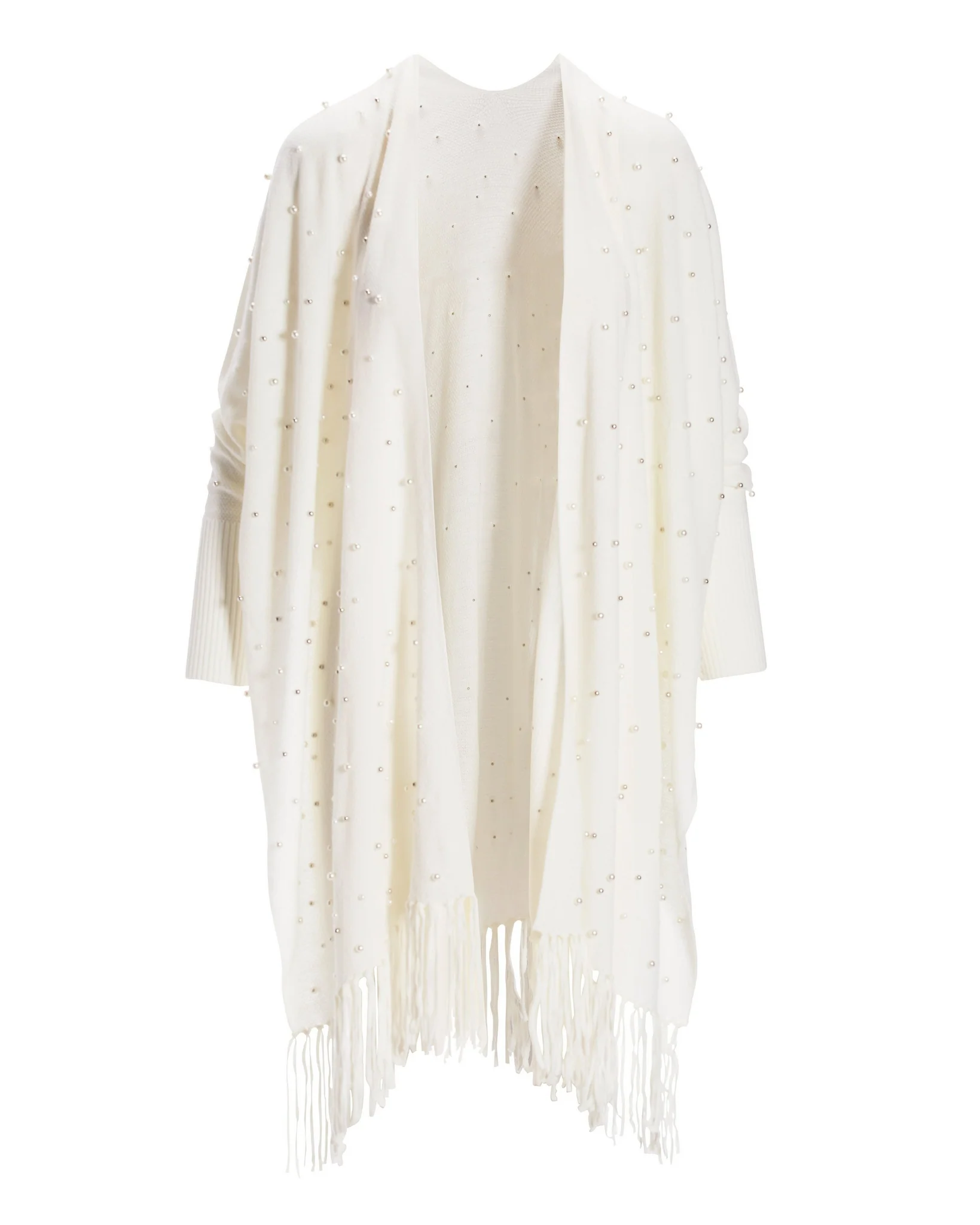 Pearl Embellished Poncho Off White - Mycitystee
