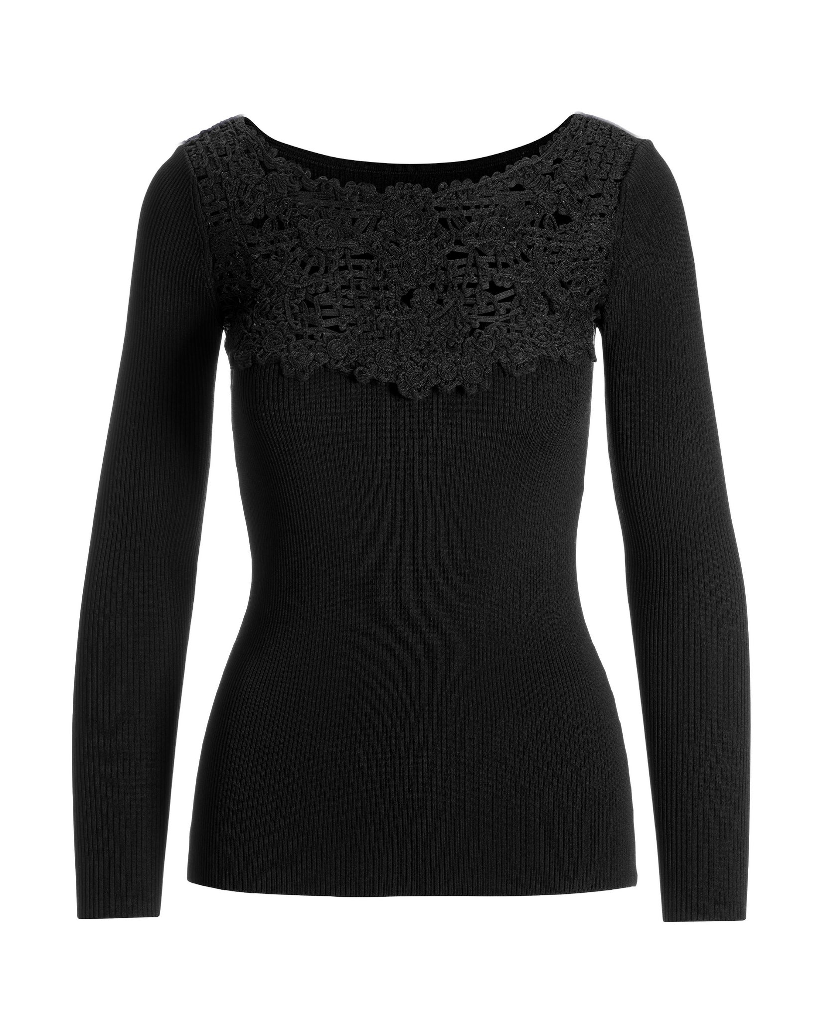 Crochet Detail Rib Sweater Black - Mycitystee